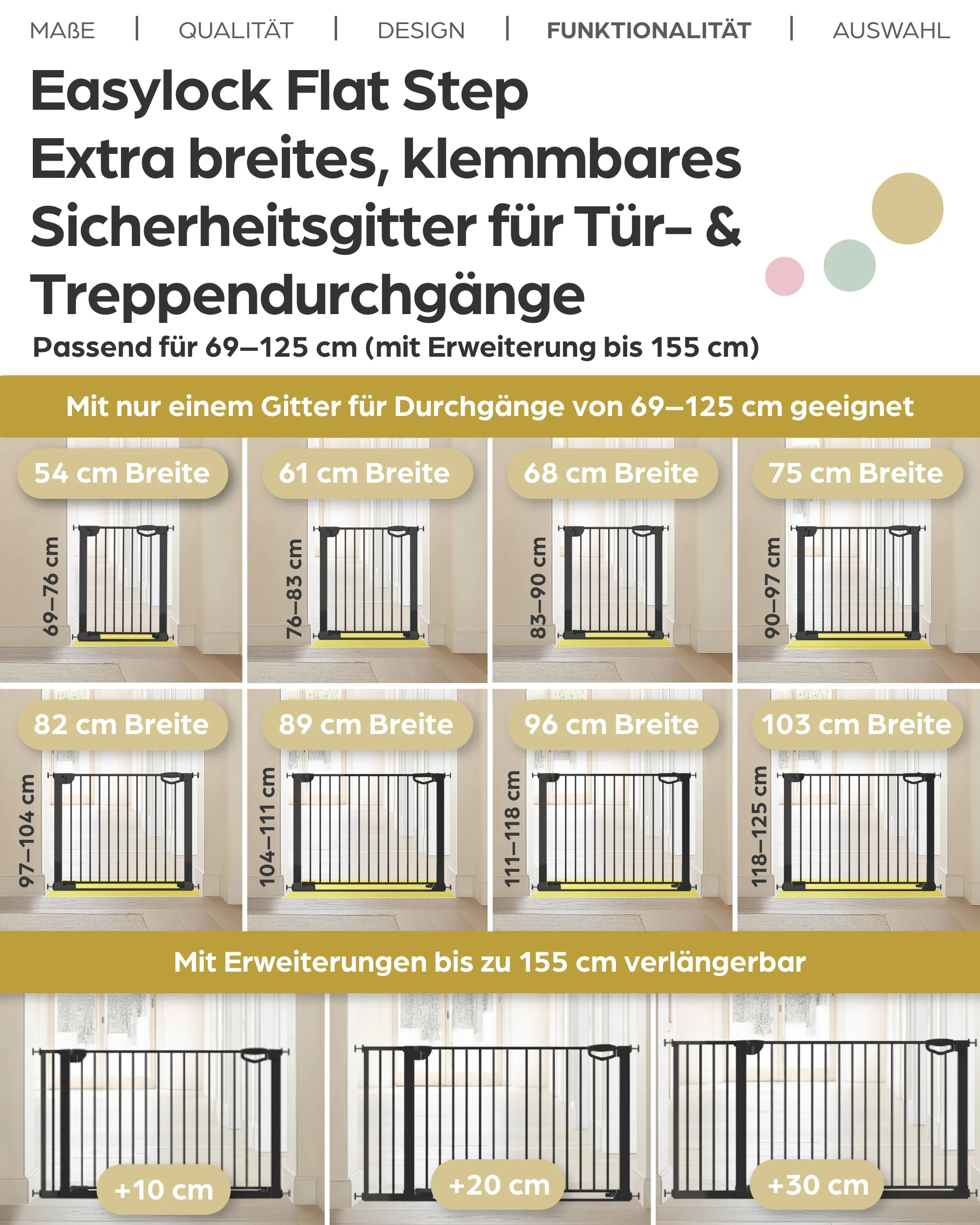 Tür- & Treppenschutzgitter Easylock mit Flatstep 118 cm - 125 cm - Schwarz