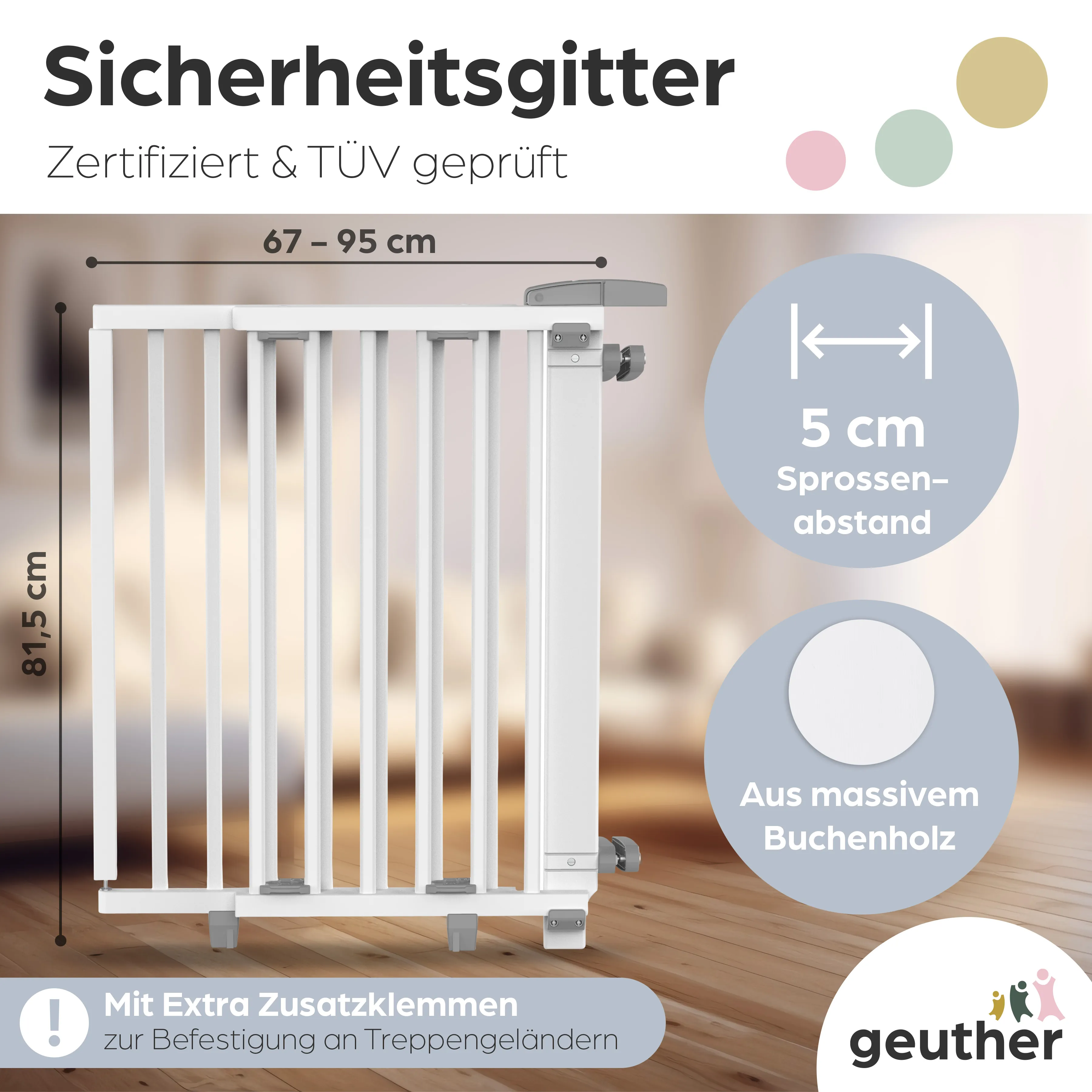 Treppenschutzgitter Oris (2733+) für Öffnungen von 67 cm - 95 cm aus Holz