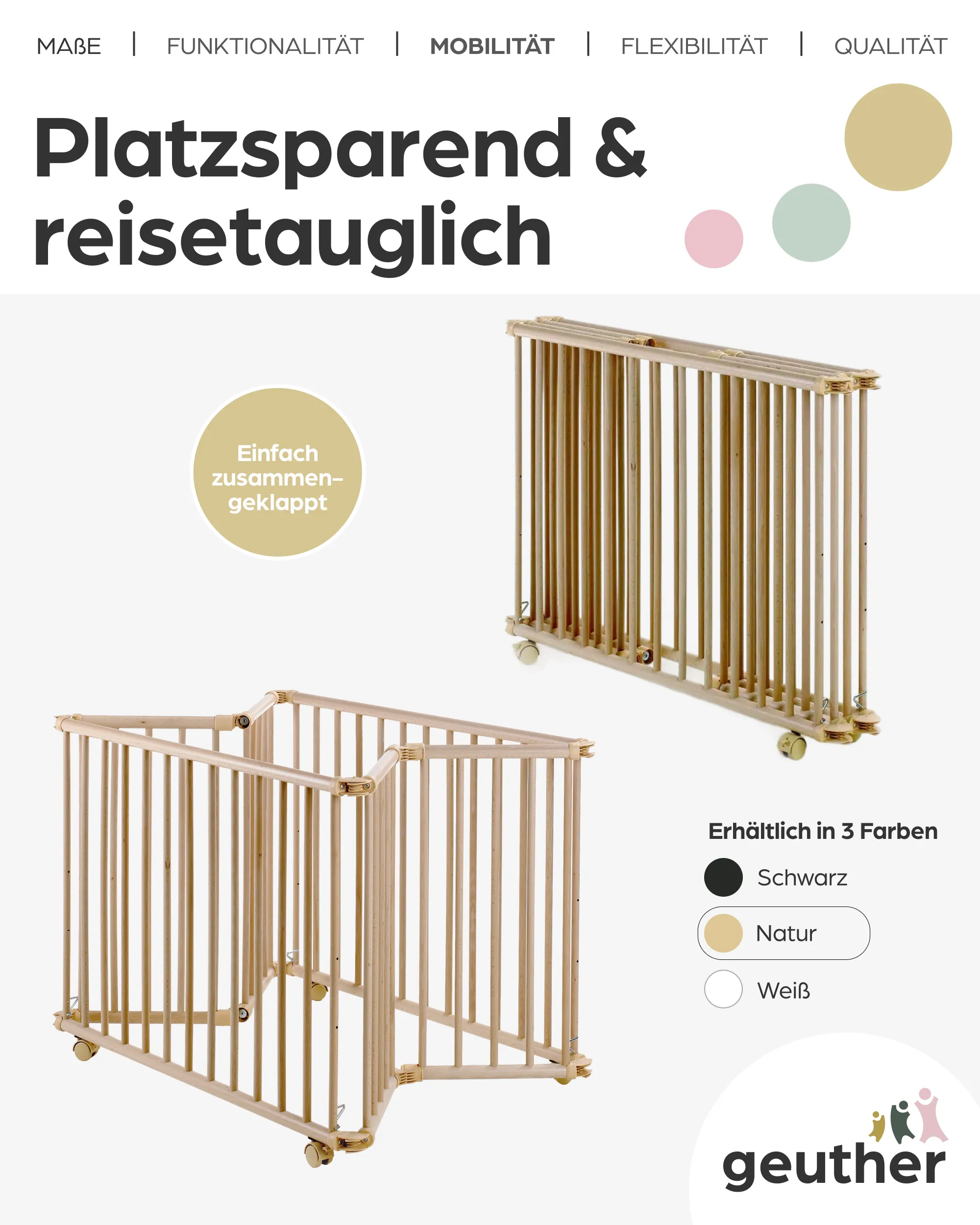 Laufgitter Lucilee. 76x97 und 90x97 cm. mobil auf Rollen