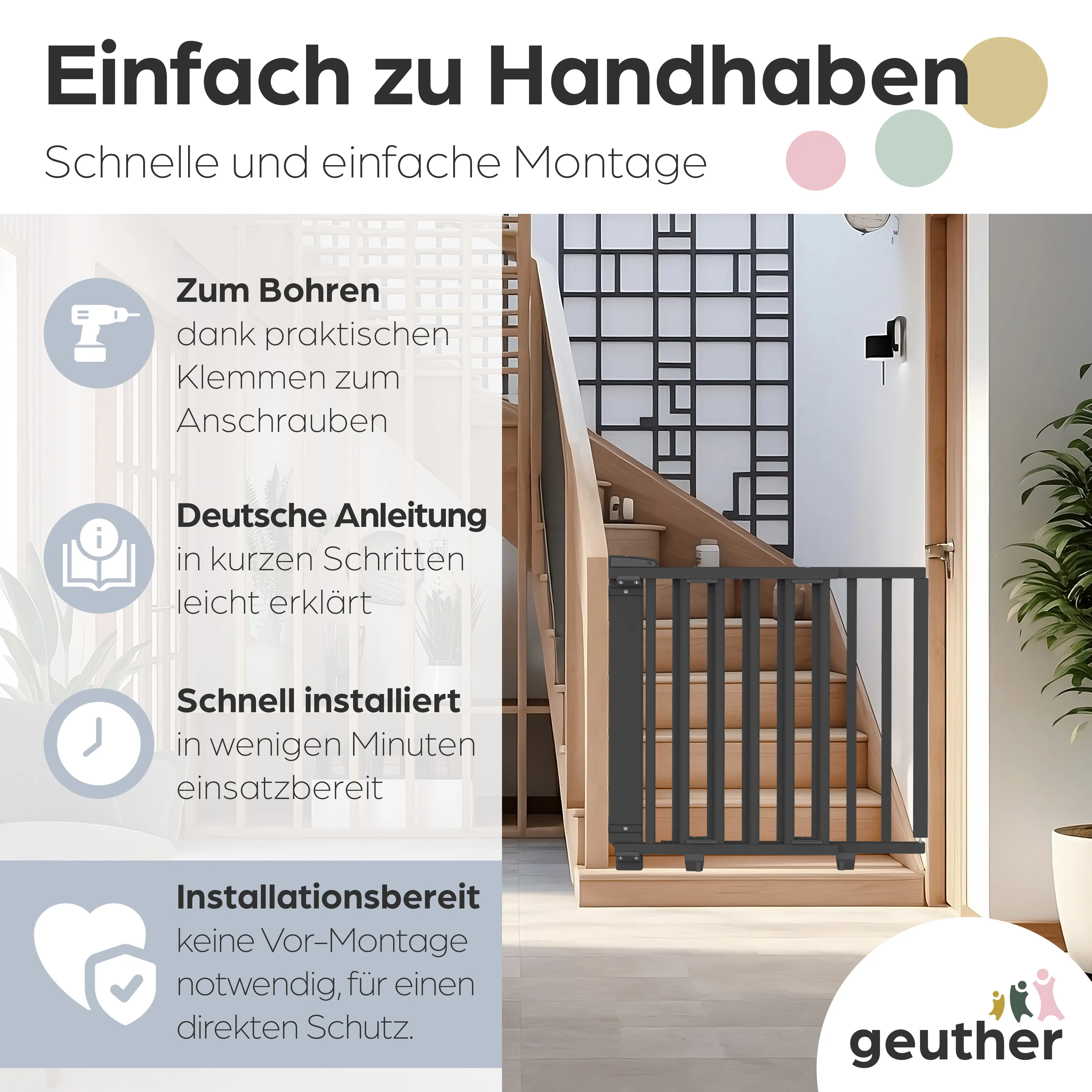 Treppenschutzgitter Oris (2733+) für Öffnungen von 67 cm - 95 cm aus Holz