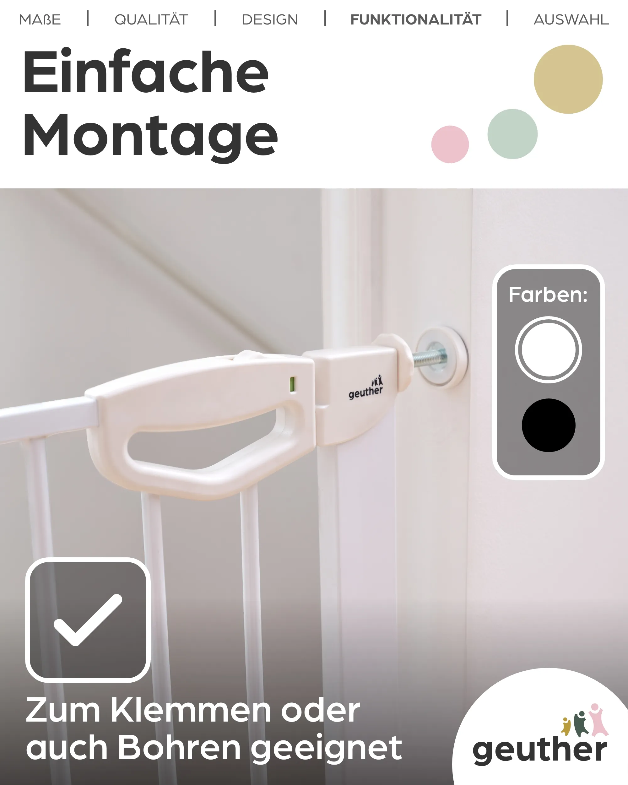 Tür- & Treppenschutzgitter Easylock mit Flatstep 97 cm - 104 cm - Weiß