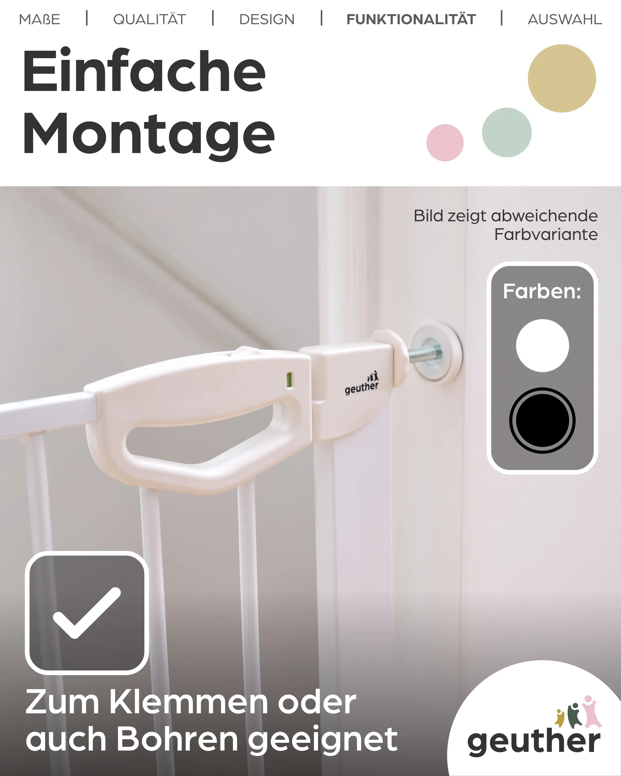 Tür- & Treppenschutzgitter Easylock mit Flatstep 118 cm - 125 cm - Schwarz