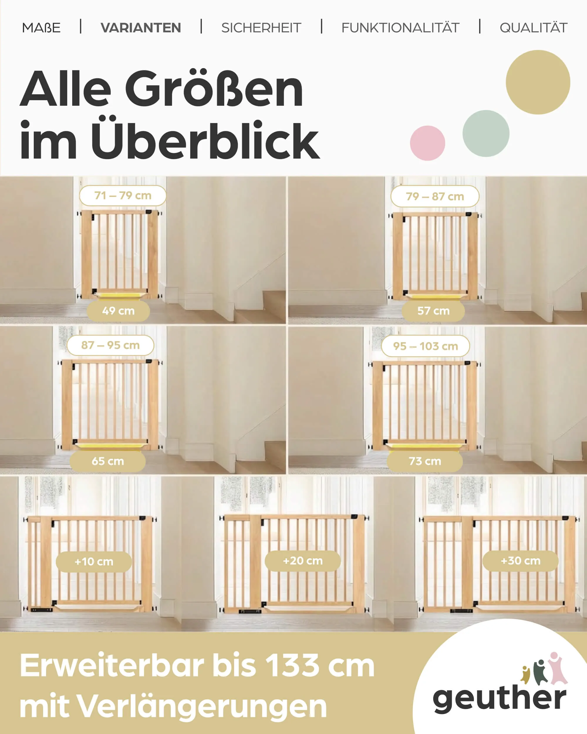 Treppenschutzgitter Easylock mit Flatstep aus Holz - 71 cm - 79 cm