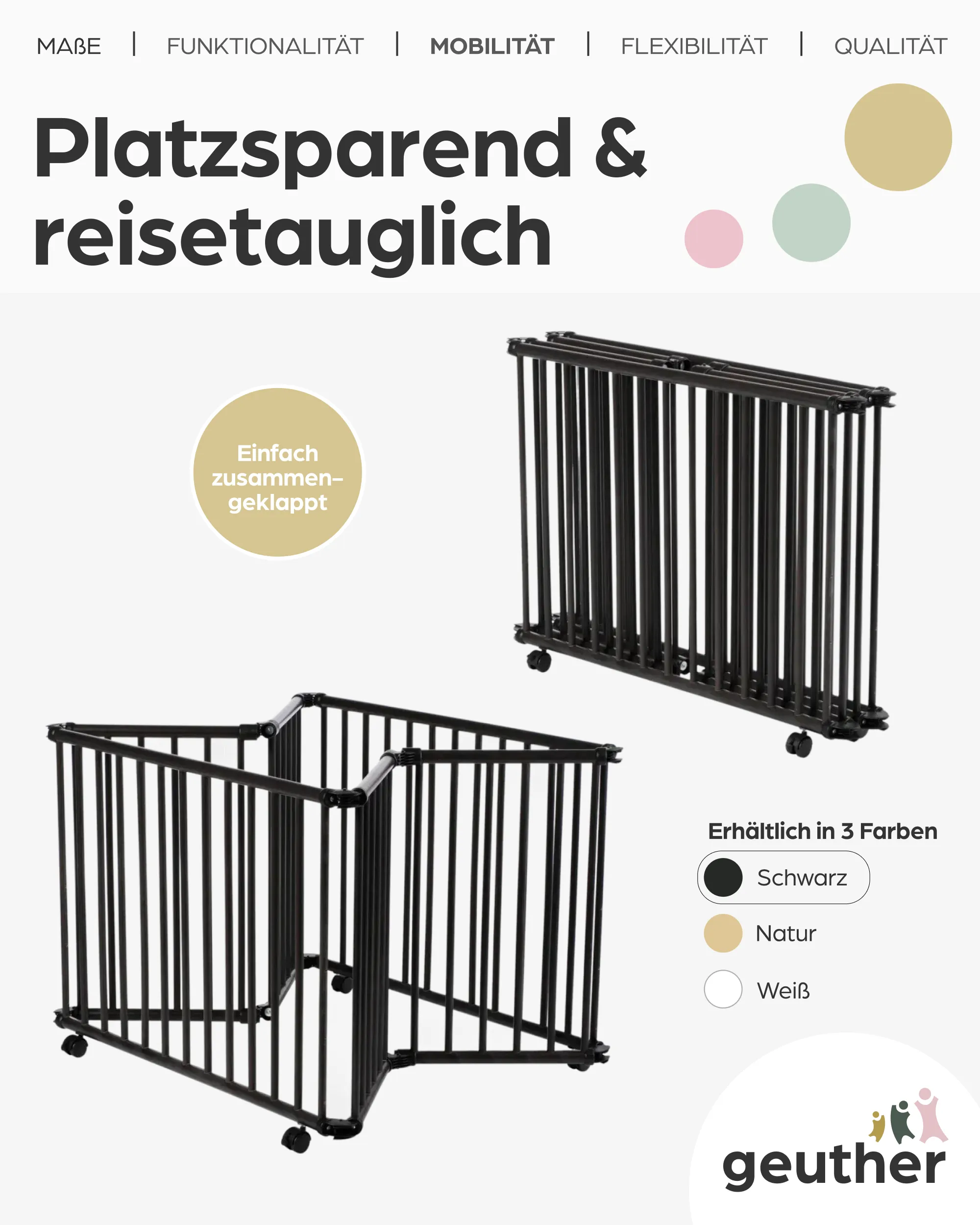 Laufgitter Lucilee. 76x97 und 90x97 cm. mobil auf Rollen
