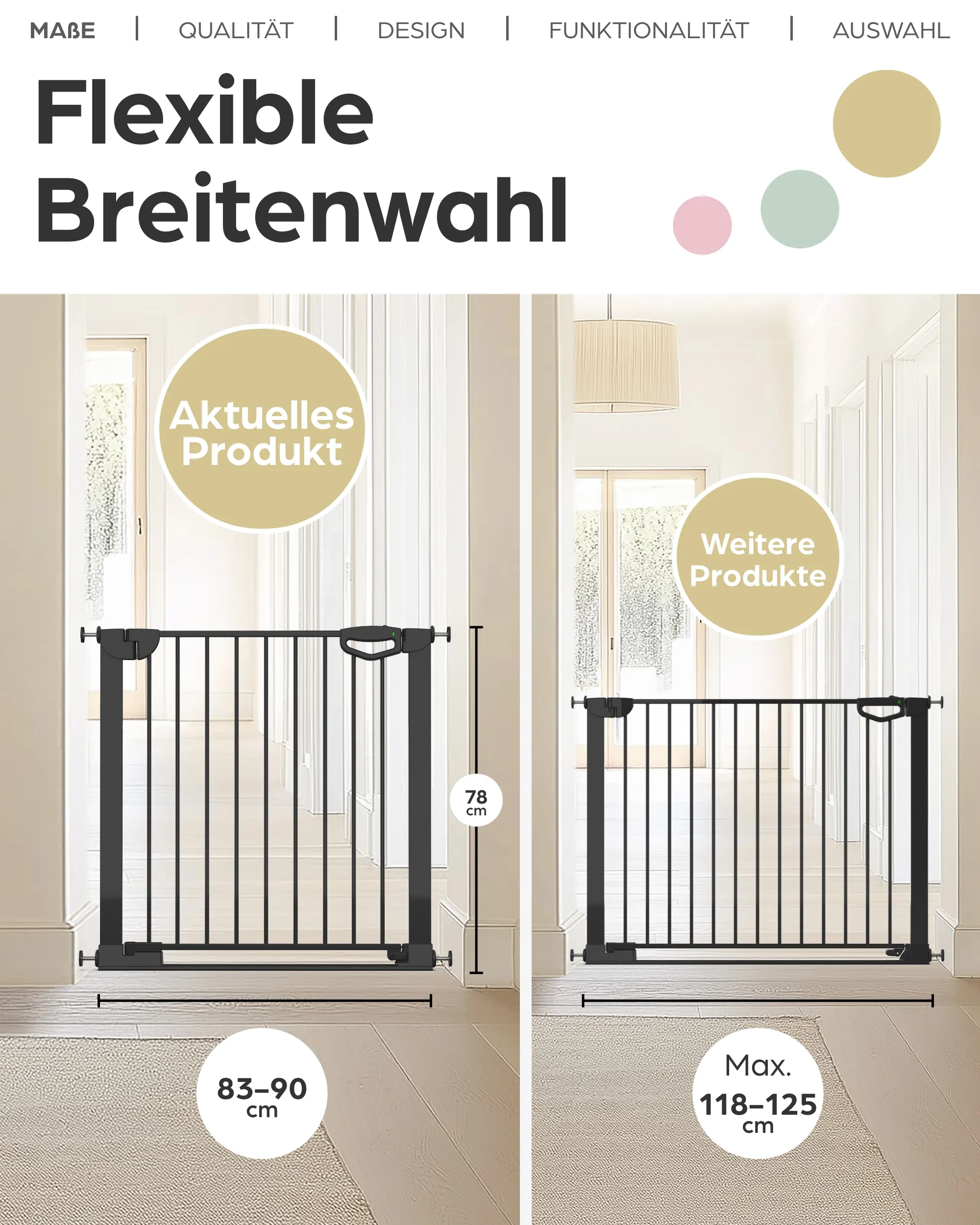 Tür- & Treppenschutzgitter Easylock mit Flatstep 83 cm - 90 cm - Schwarz