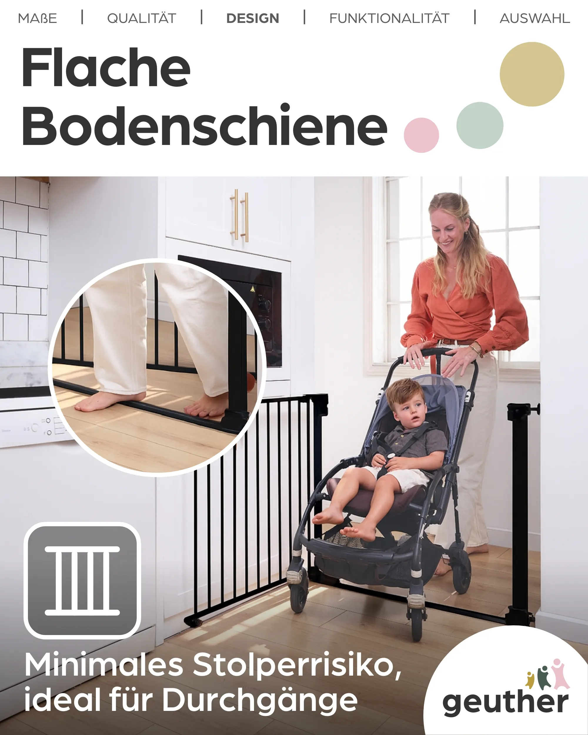 Tür- & Treppenschutzgitter Easylock mit Flatstep 118 cm - 125 cm - Schwarz