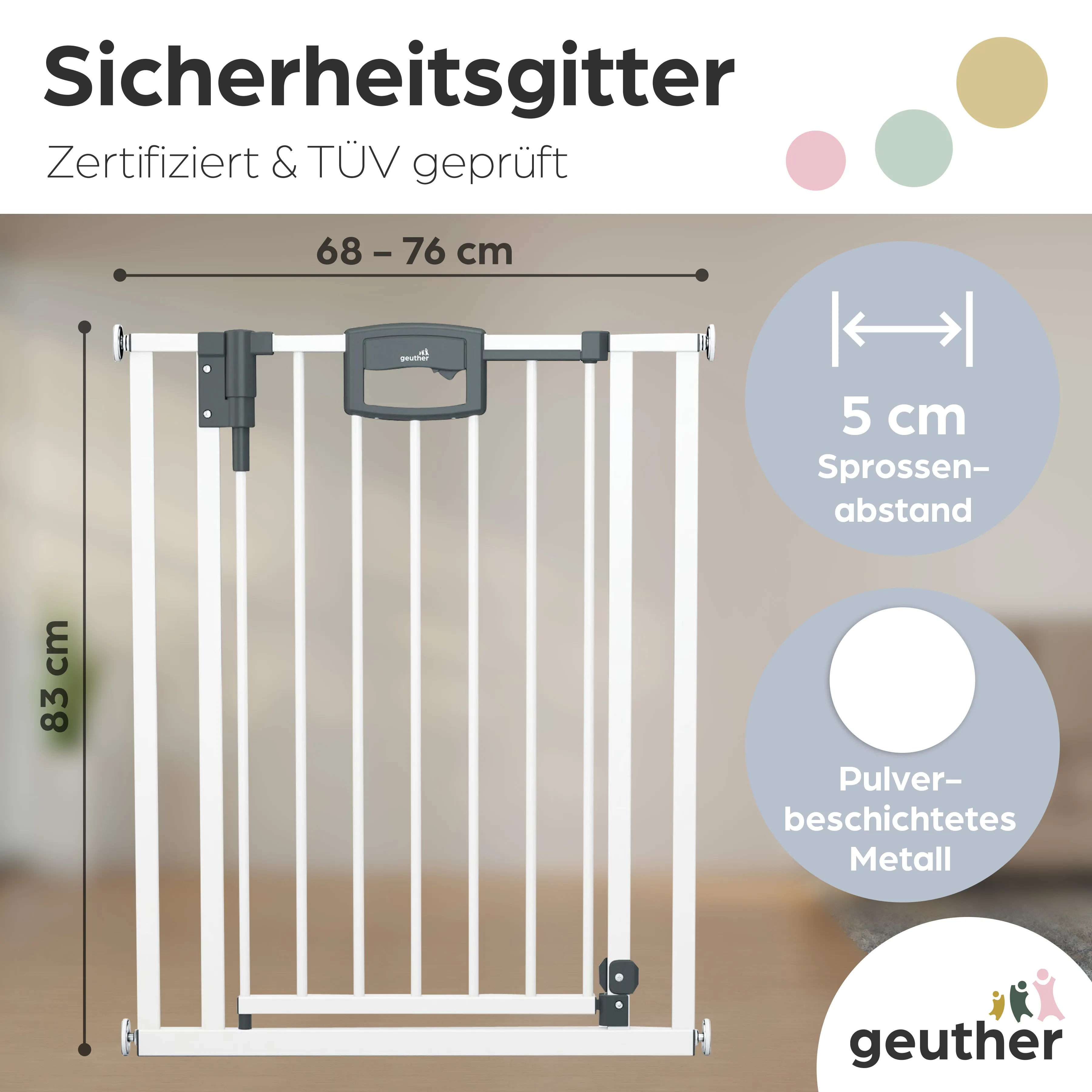 Tür- und Treppenschutzgitter Easylock Plus zum Klemmen Metall (68 cm - 76 cm)