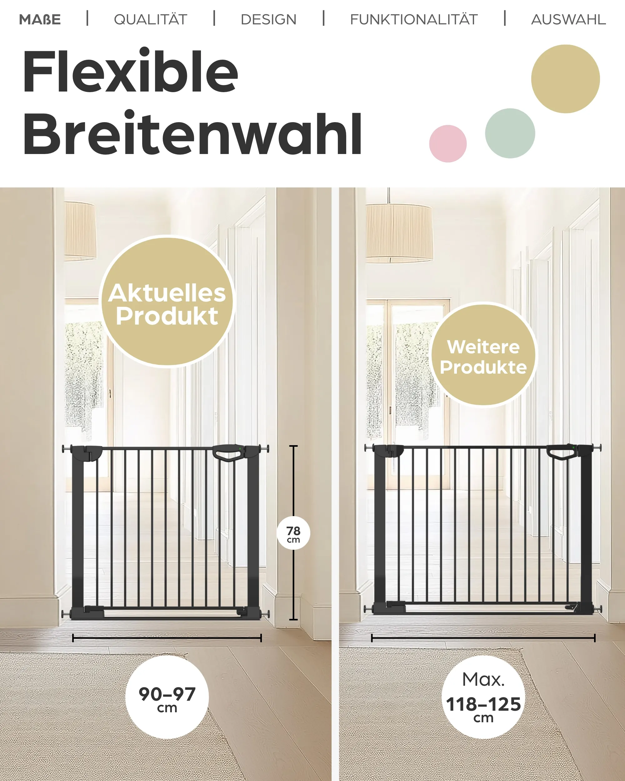 Tür- & Treppenschutzgitter Easylock mit Flatstep 90 cm - 97 cm - Schwarz