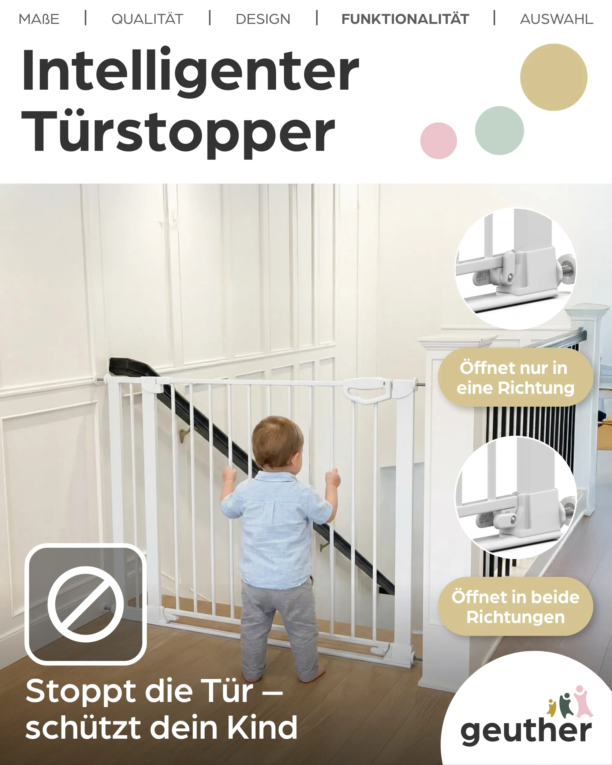 Tür- & Treppenschutzgitter Easylock mit Flatstep 118 cm - 125 cm - Schwarz