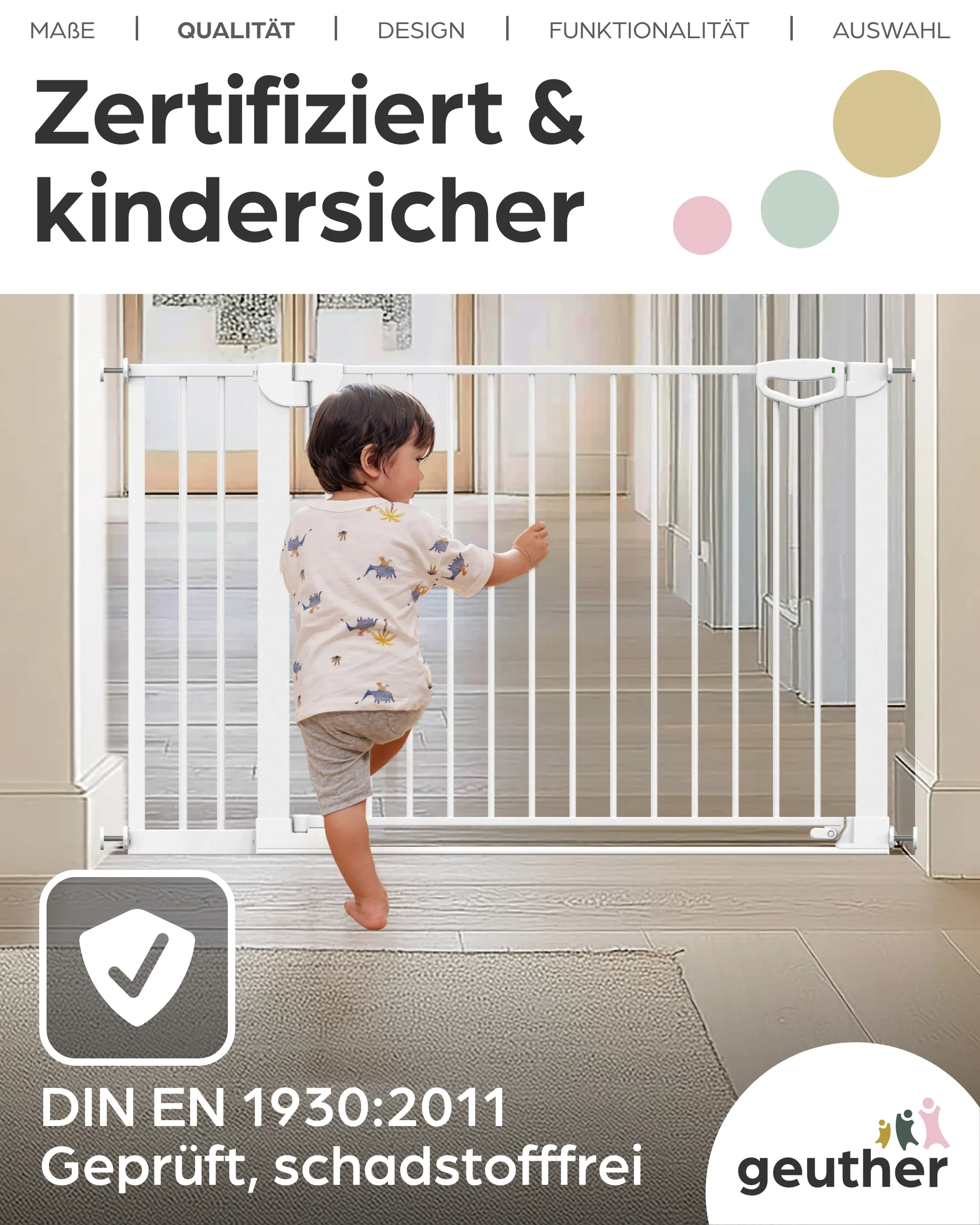 Tür- & Treppenschutzgitter Easylock mit Flatstep 111 cm - 118 cm - Weiß