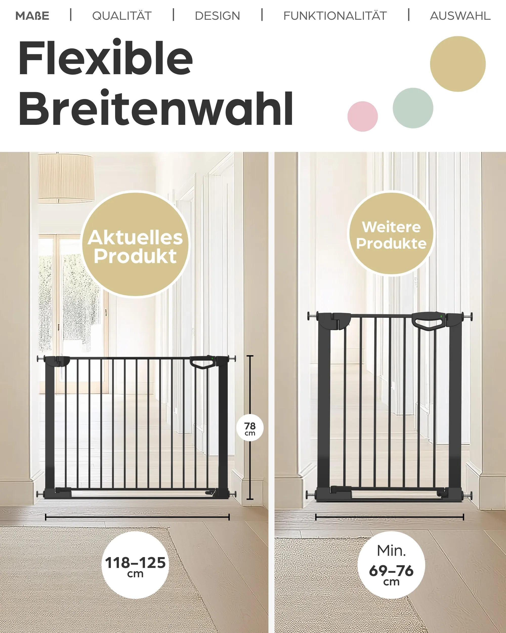 Tür- & Treppenschutzgitter Easylock mit Flatstep 118 cm - 125 cm - Schwarz