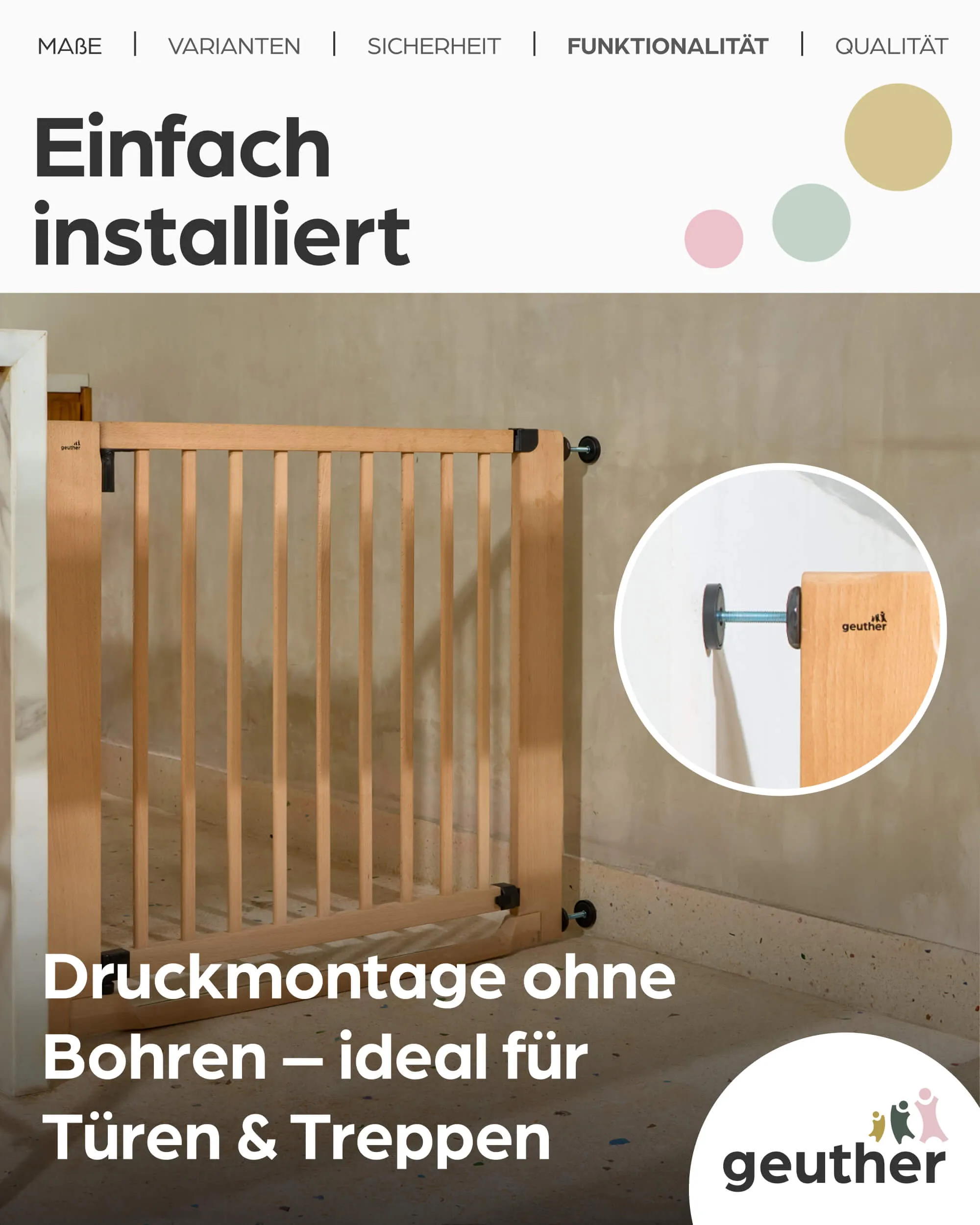 Türschutzgitter Easylock mit Flatstep aus Holz - 105 cm - 113 cm