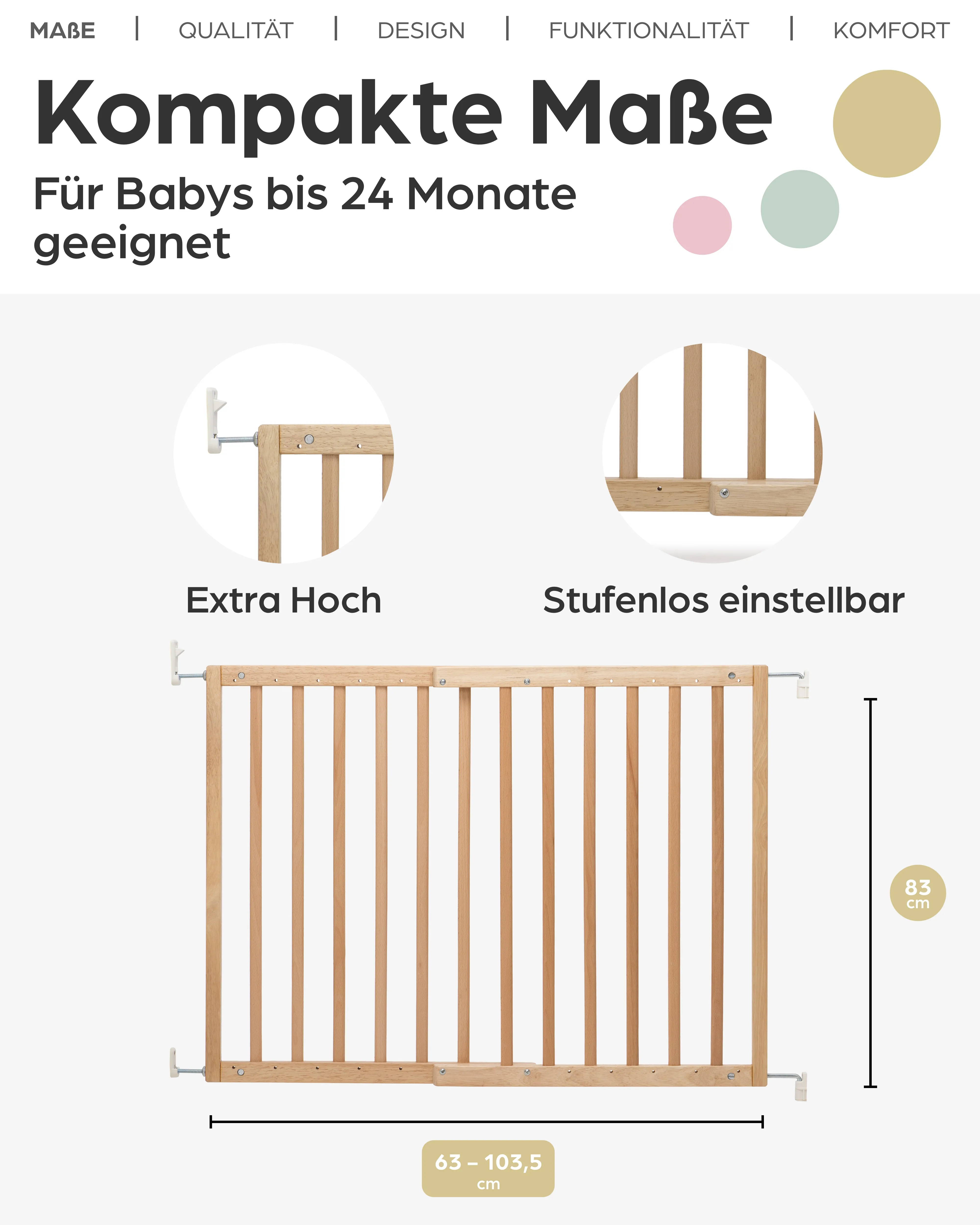 Tür- und Treppenschutzgitter Modilok für Öffnungen 63-103.5 cm aus Holz