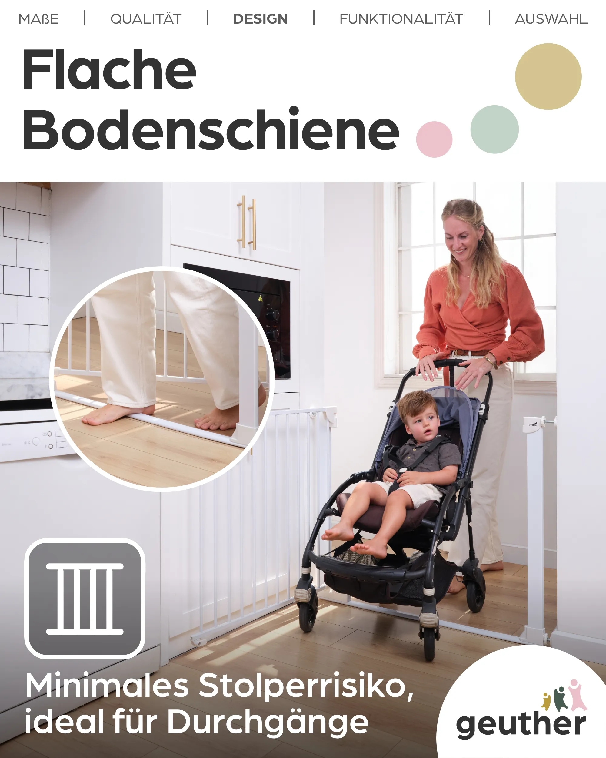 Tür- & Treppenschutzgitter Easylock mit Flatstep 97 cm - 104 cm - Weiß