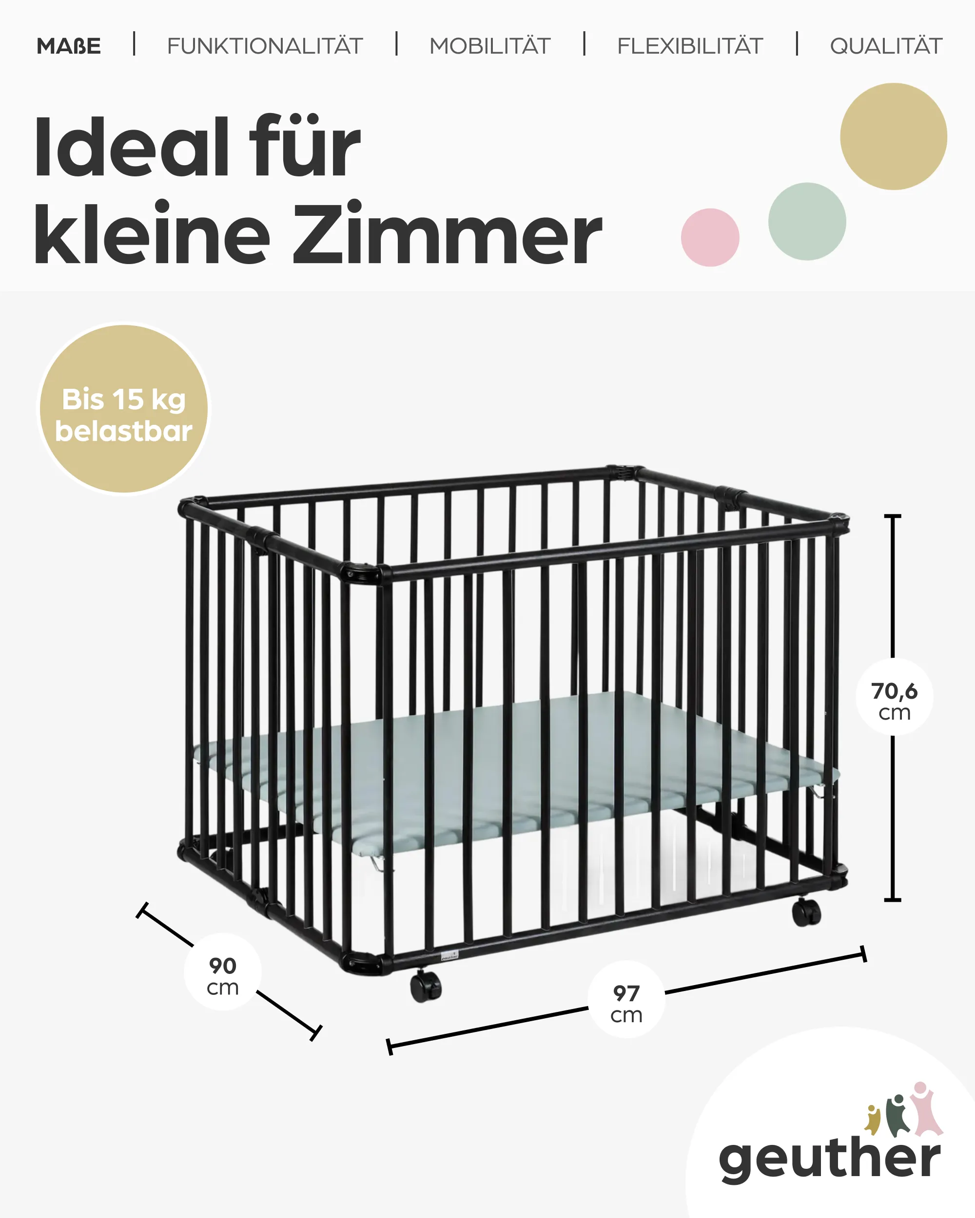 Laufgitter Lucilee. 76x97 und 90x97 cm. mobil auf Rollen