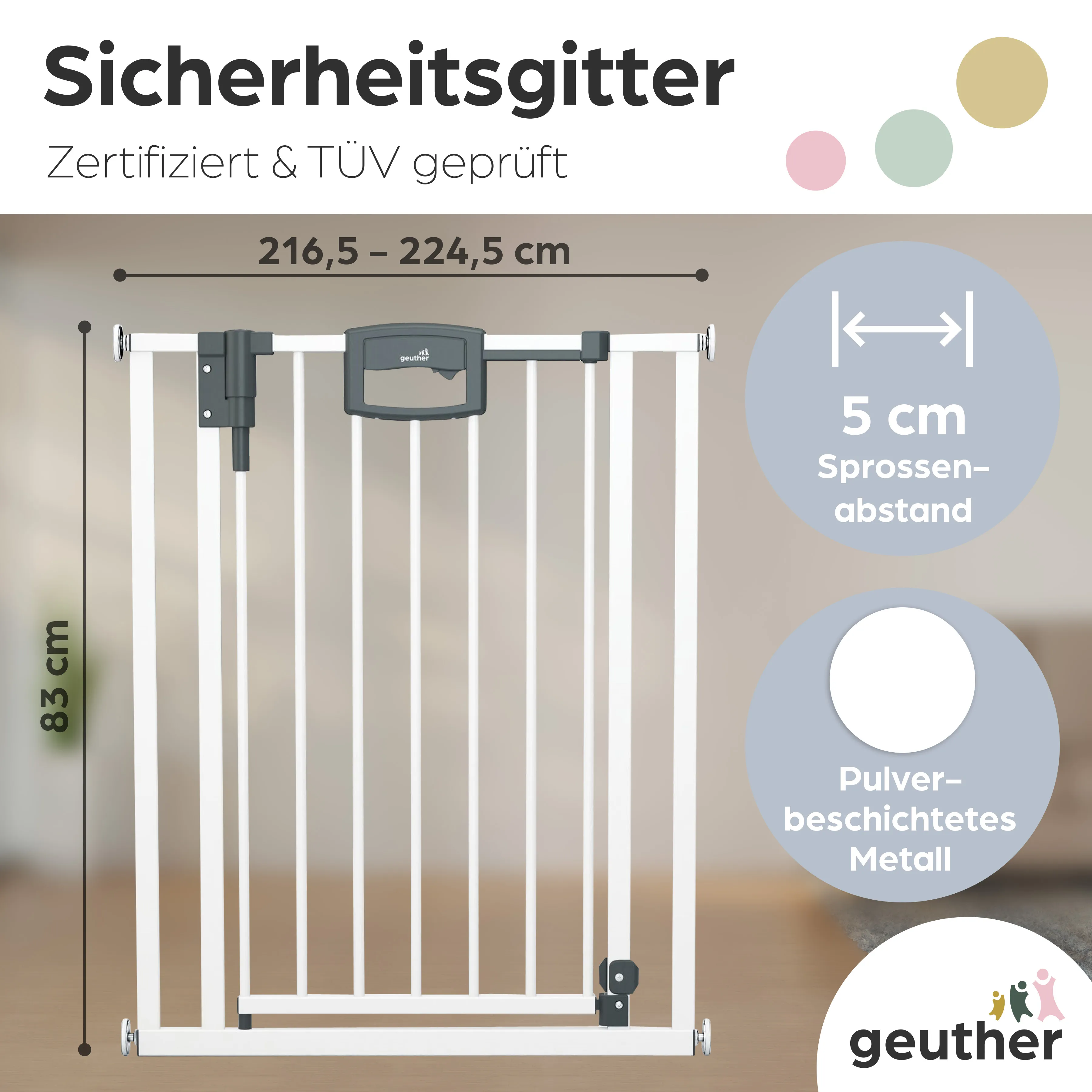 Tür- und Treppenschutzgitter Easylock Plus zum Klemmen Metall (216,5 cm - 224,5 cm)