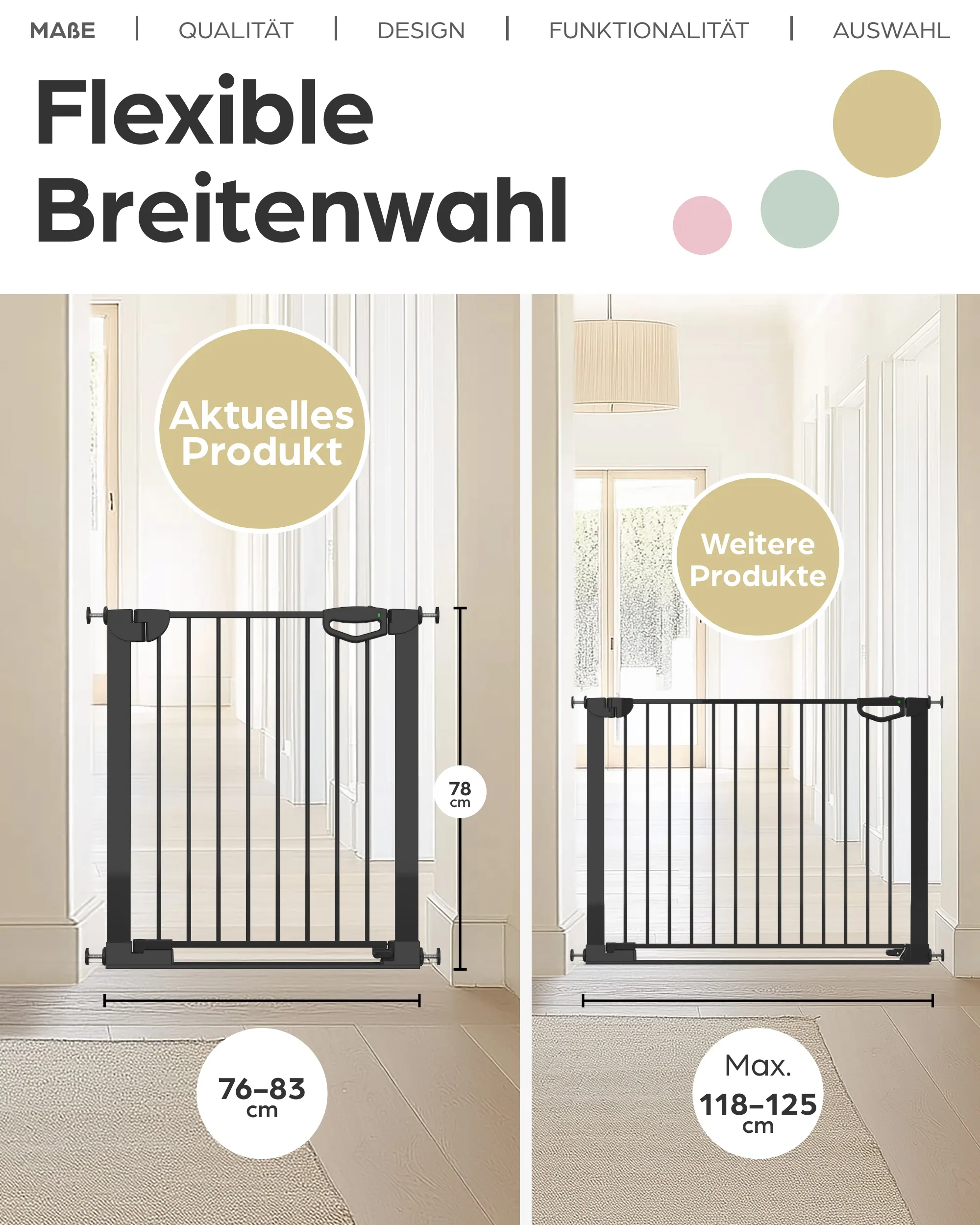 Tür- & Treppenschutzgitter Easylock mit Flatstep 76 cm - 83 cm - Schwarz