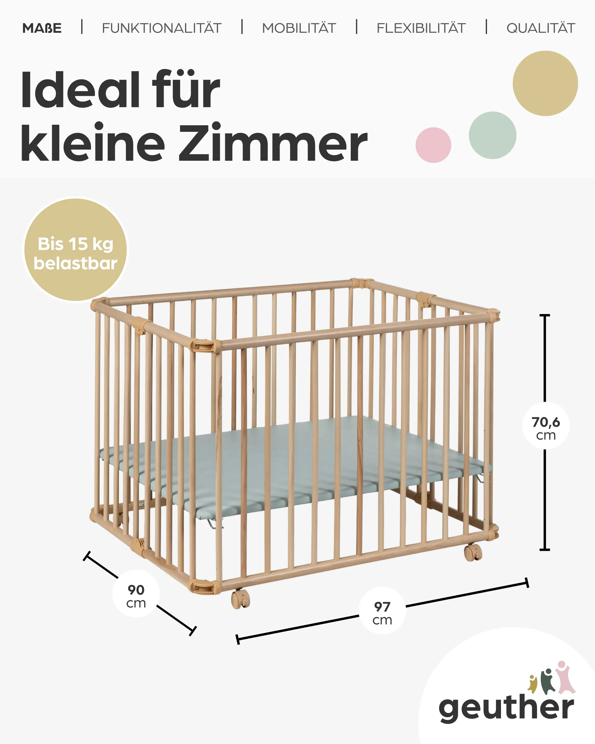 Laufgitter Lucilee. 76x97 und 90x97 cm. mobil auf Rollen