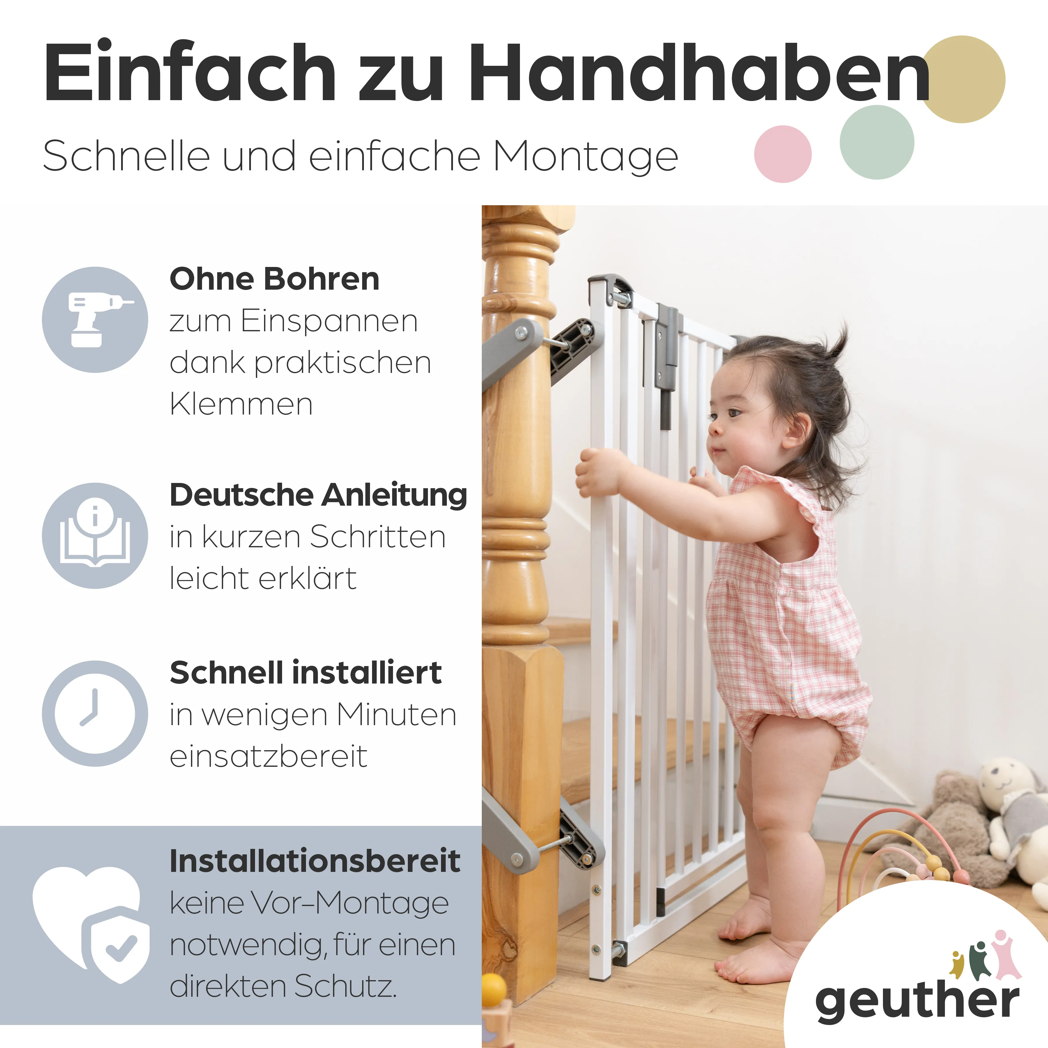 Tür- und Treppenschutzgitter Easylock Plus zum Klemmen Metall (100 cm - 108,5 cm)