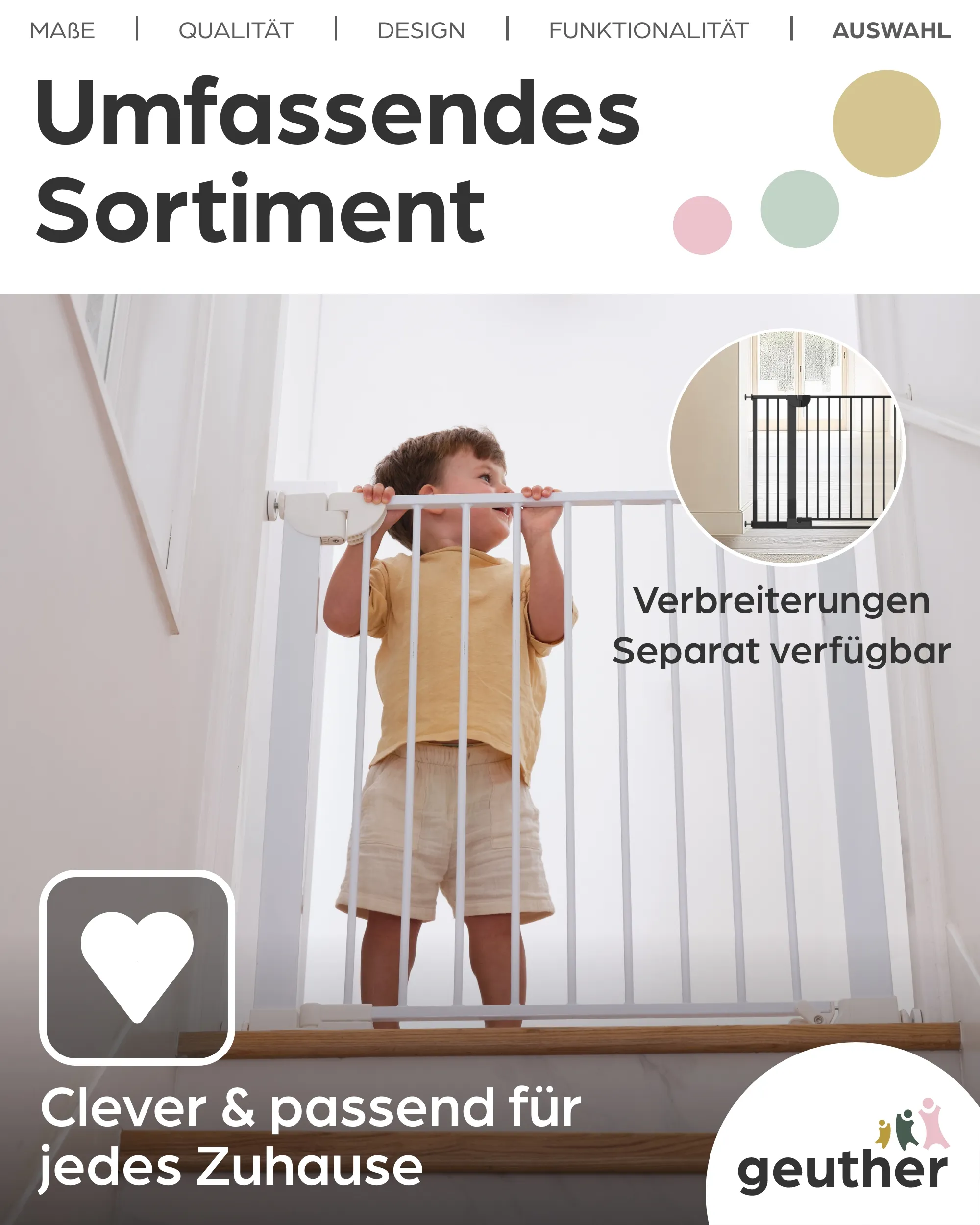 Tür- & Treppenschutzgitter Easylock mit Flatstep 118 cm - 125 cm - Schwarz