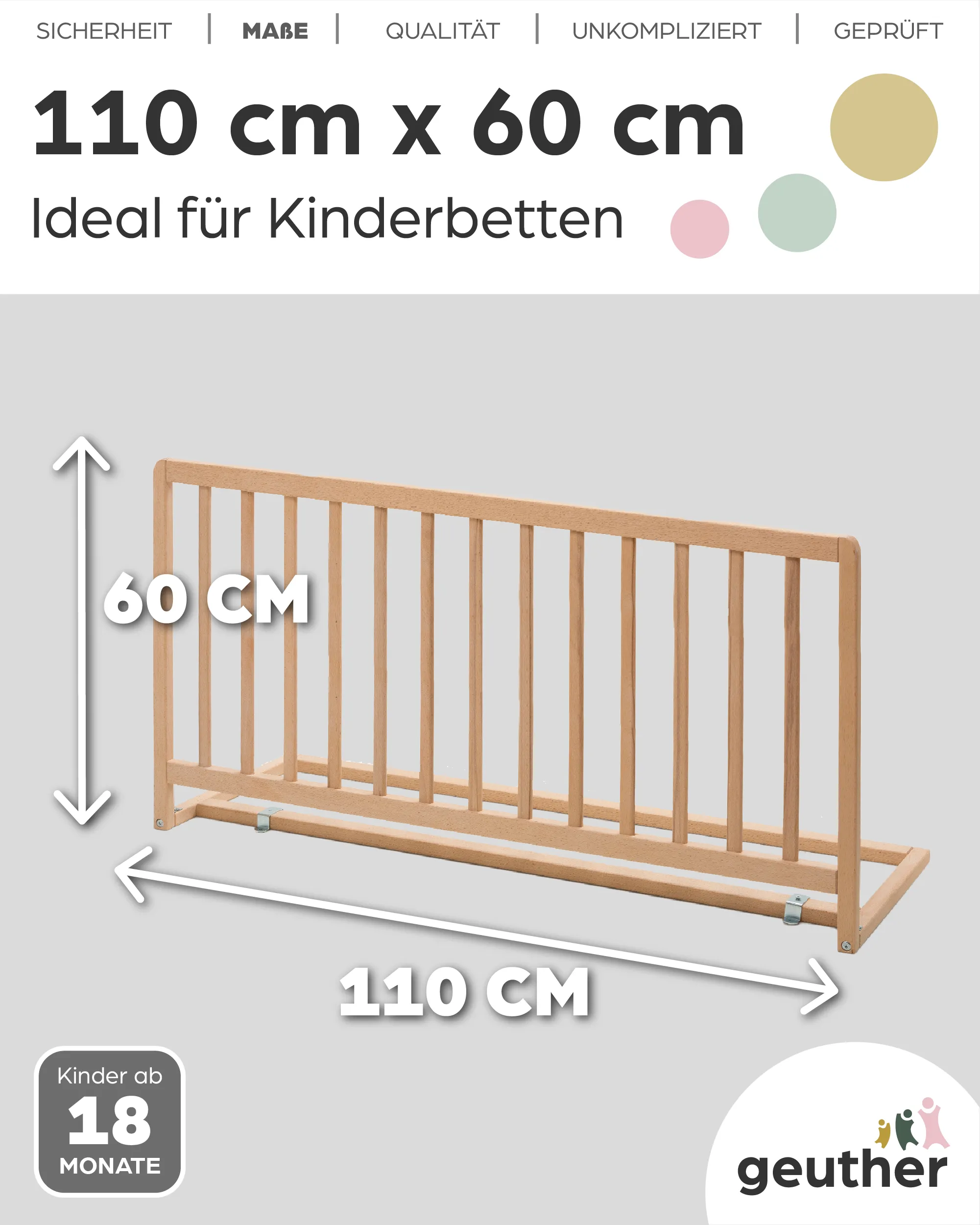Bettschutzgitter Lissi: 60cm hoch. 110cm lang
