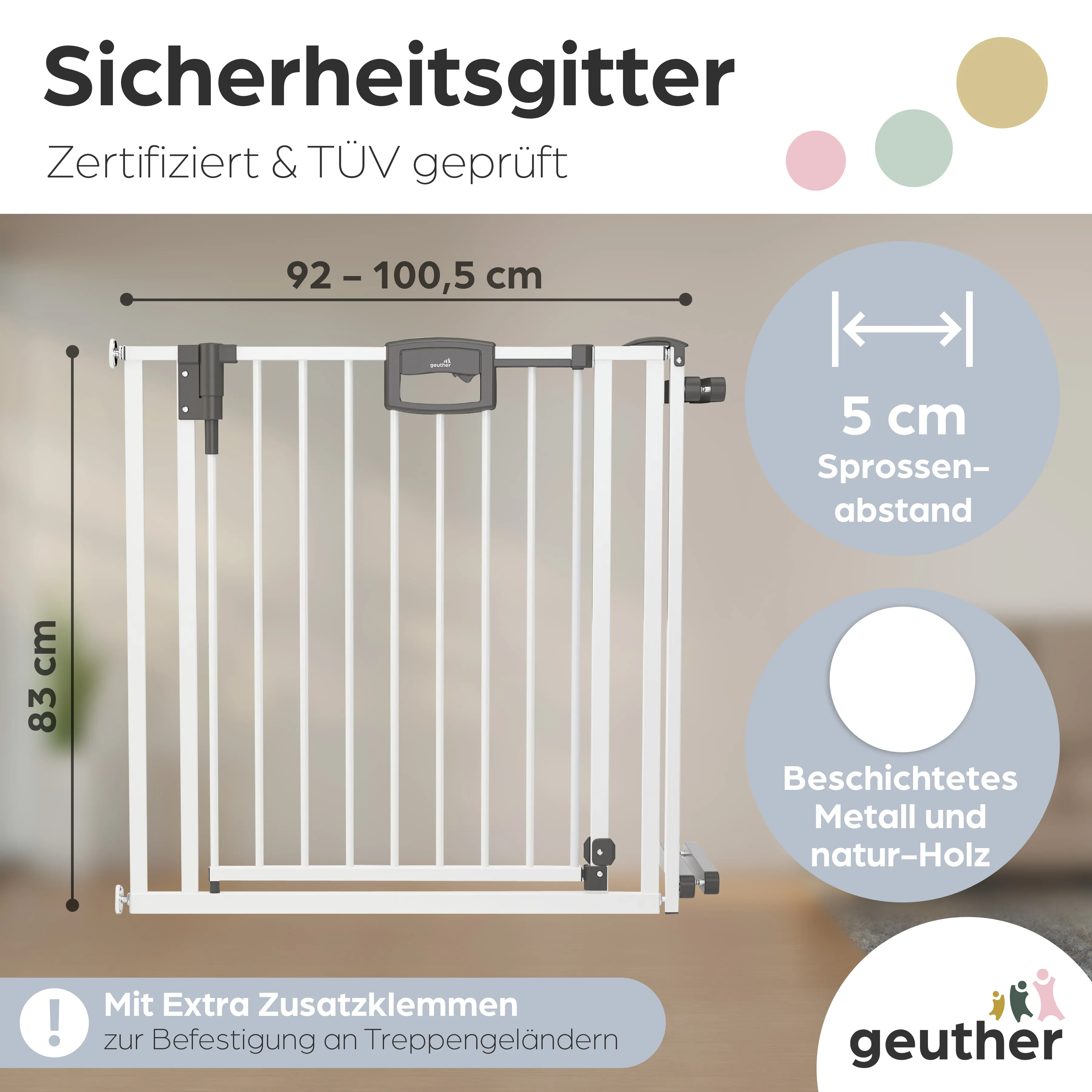Tür- und Treppenschutzgitter Easylock Plus zum Klemmen Metall (92 cm - 100,5 cm)