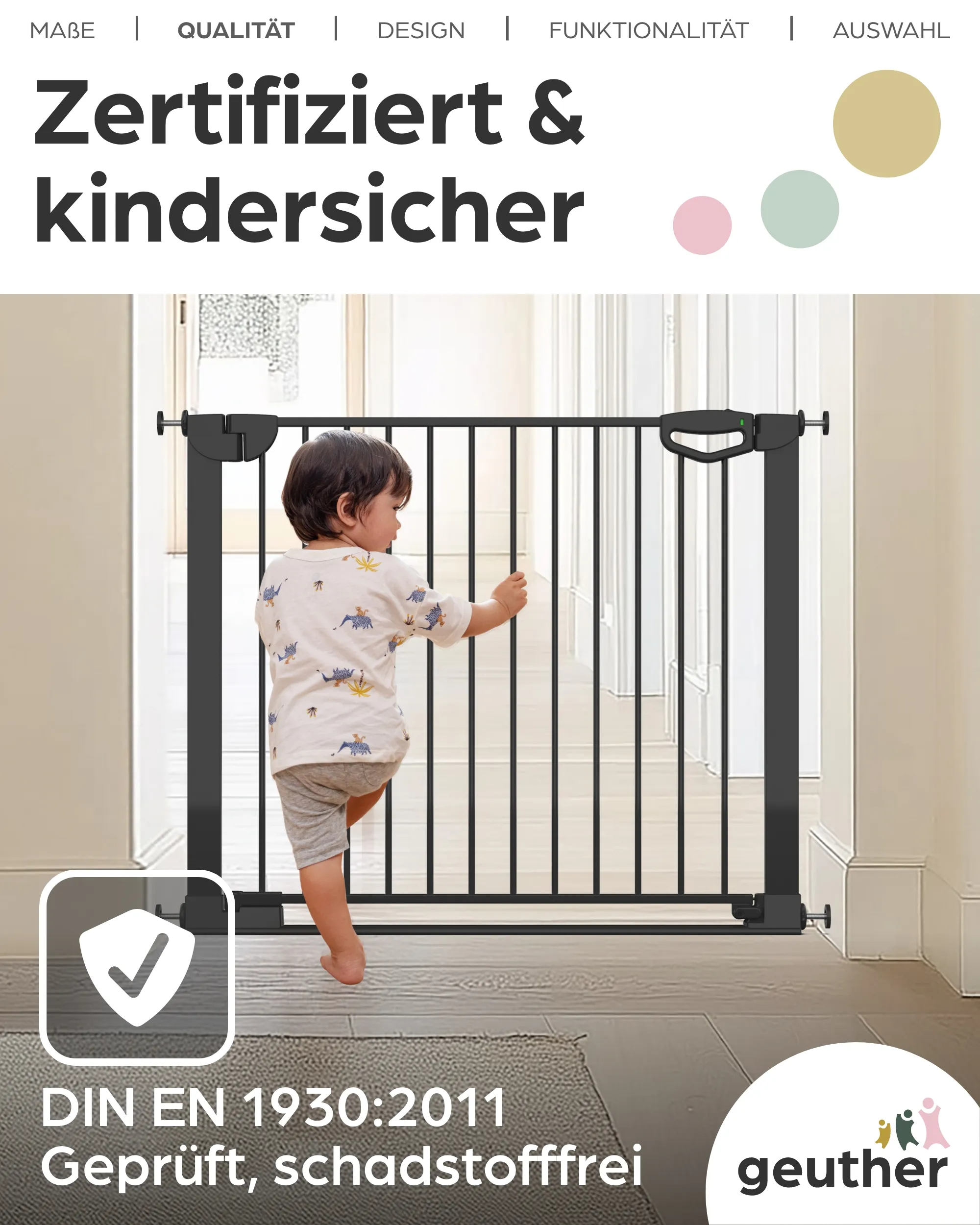 Tür- & Treppenschutzgitter Easylock mit Flatstep 118 cm - 125 cm - Schwarz