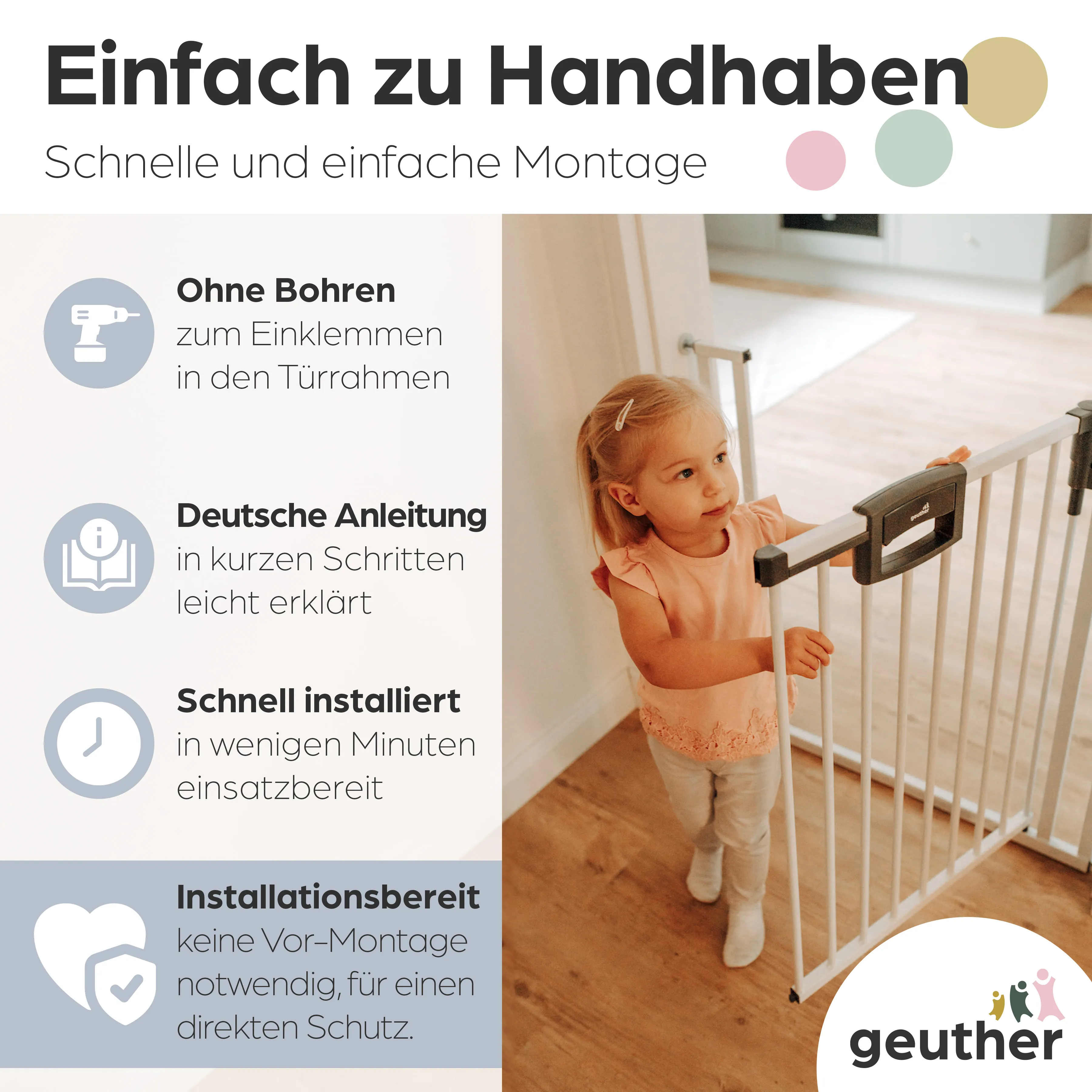 Tür- und Treppenschutzgitter Easylock Plus zum Klemmen Metall (184,5 cm - 192,5 cm)