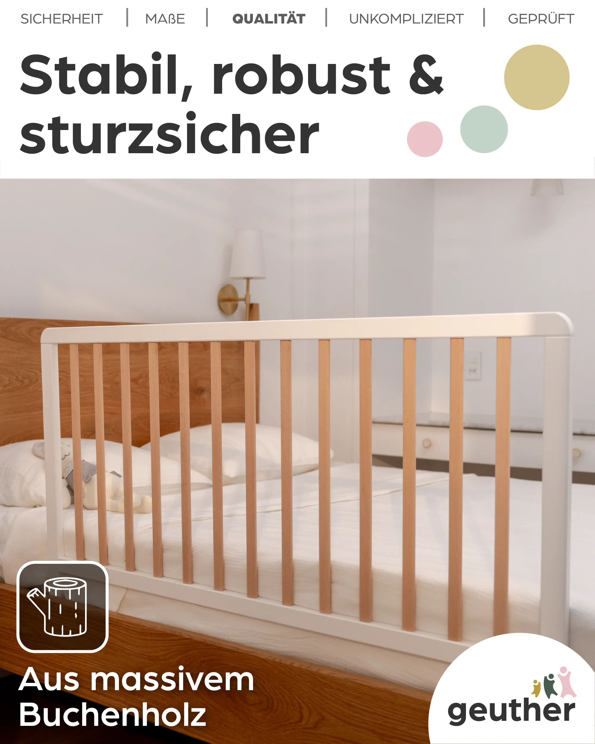 Bettschutzgitter Lissi: 60cm hoch. 110cm lang