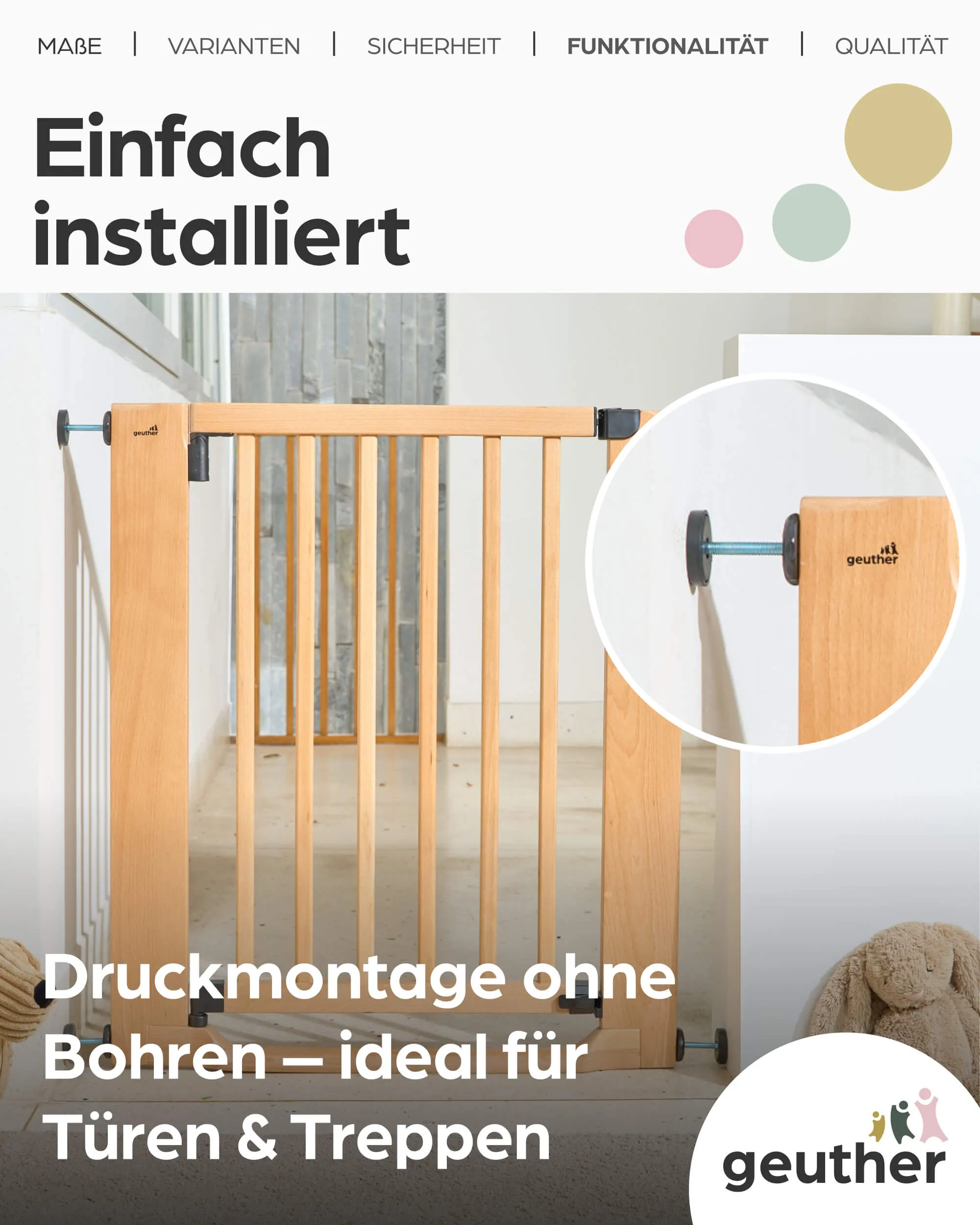 Türschutzgitter Easylock mit Flatstep aus Holz - 71 cm - 79 cm