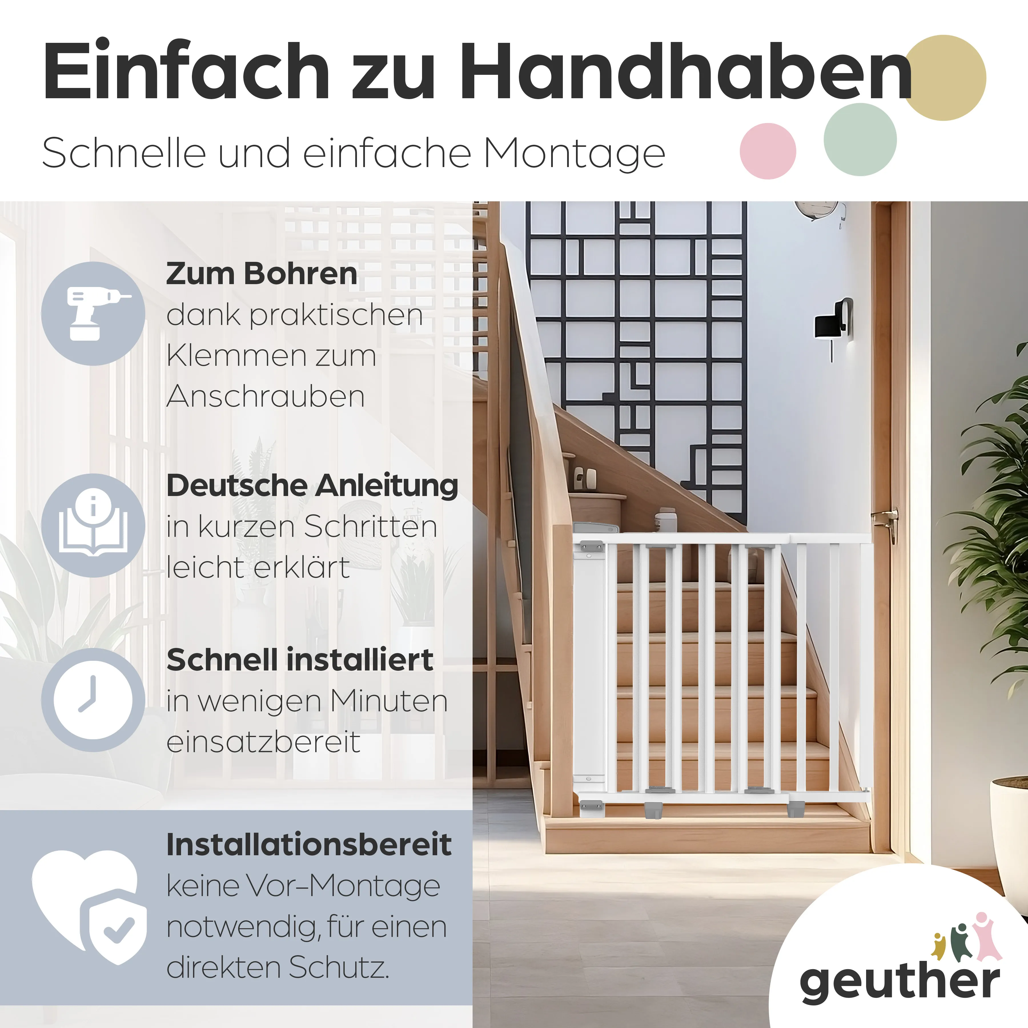 Treppenschutzgitter Oris (2733+) für Öffnungen von 67 cm - 95 cm aus Holz
