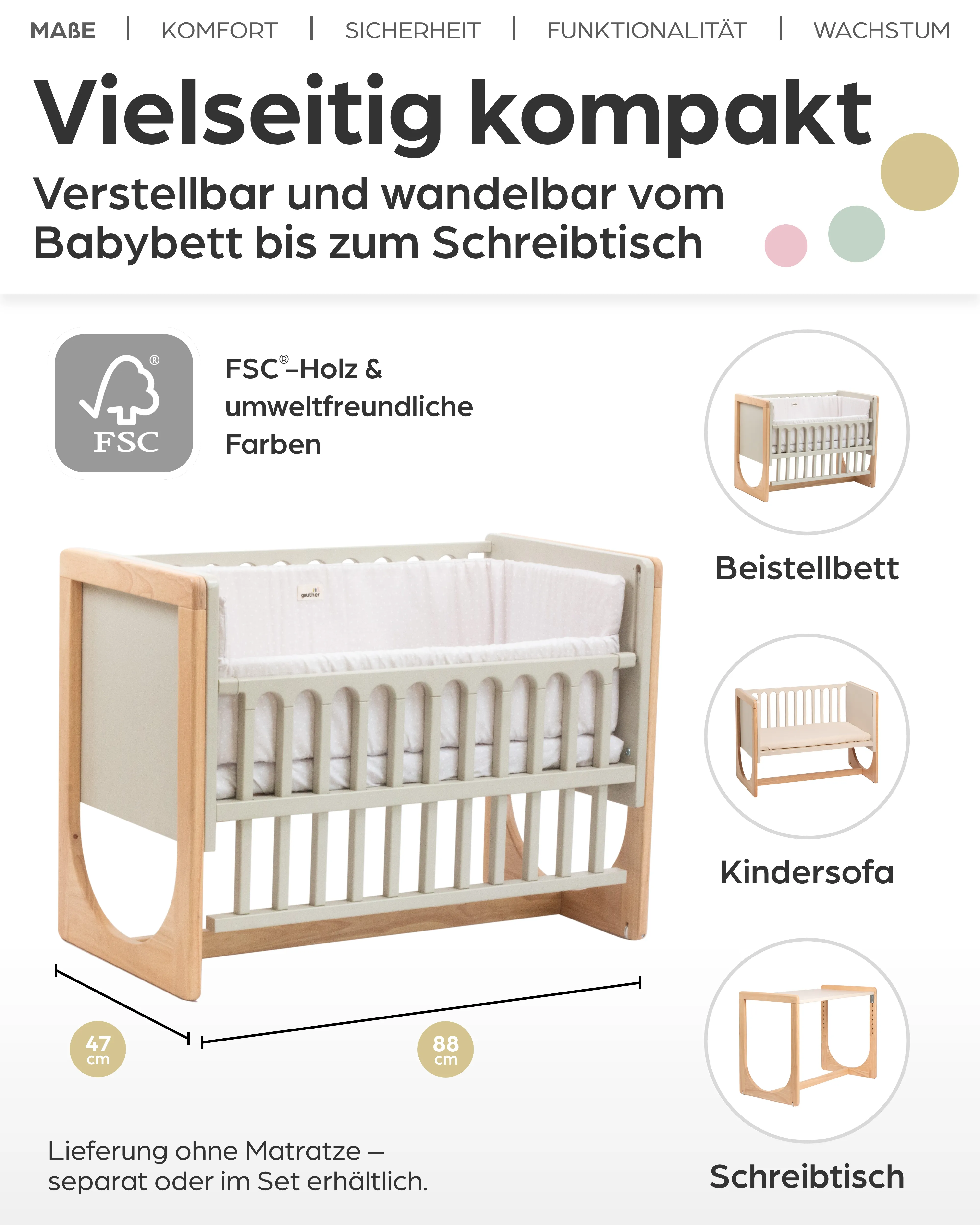 HATO - Baby- & Beistellbett 4in1