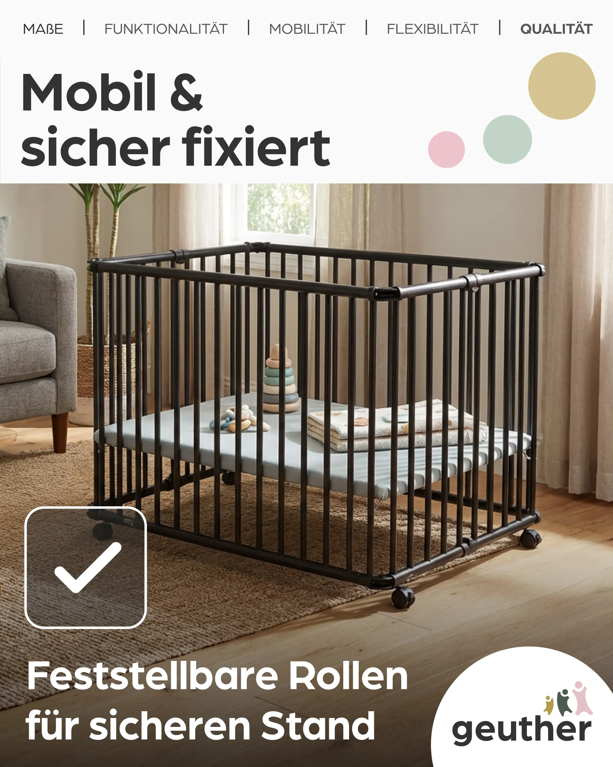 Laufgitter Lucilee. 76x97 und 90x97 cm. mobil auf Rollen