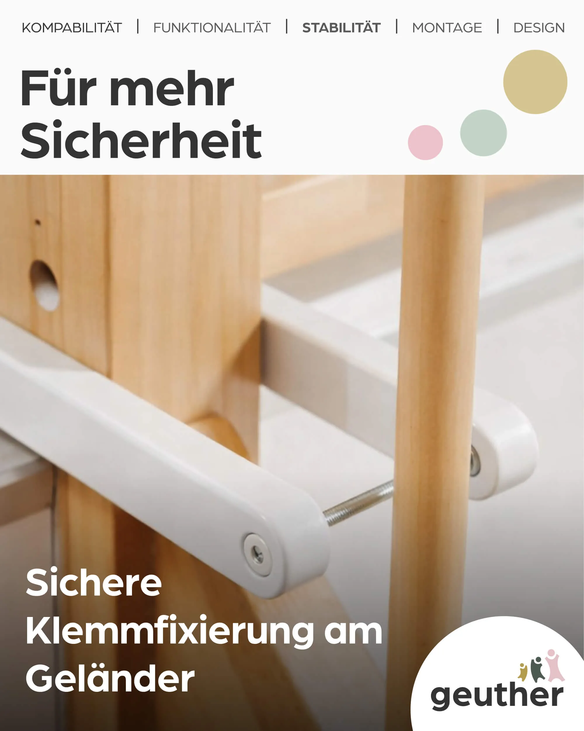 Treppenschutzgitter Easylock mit Flatstep aus Holz - 71 cm - 79 cm