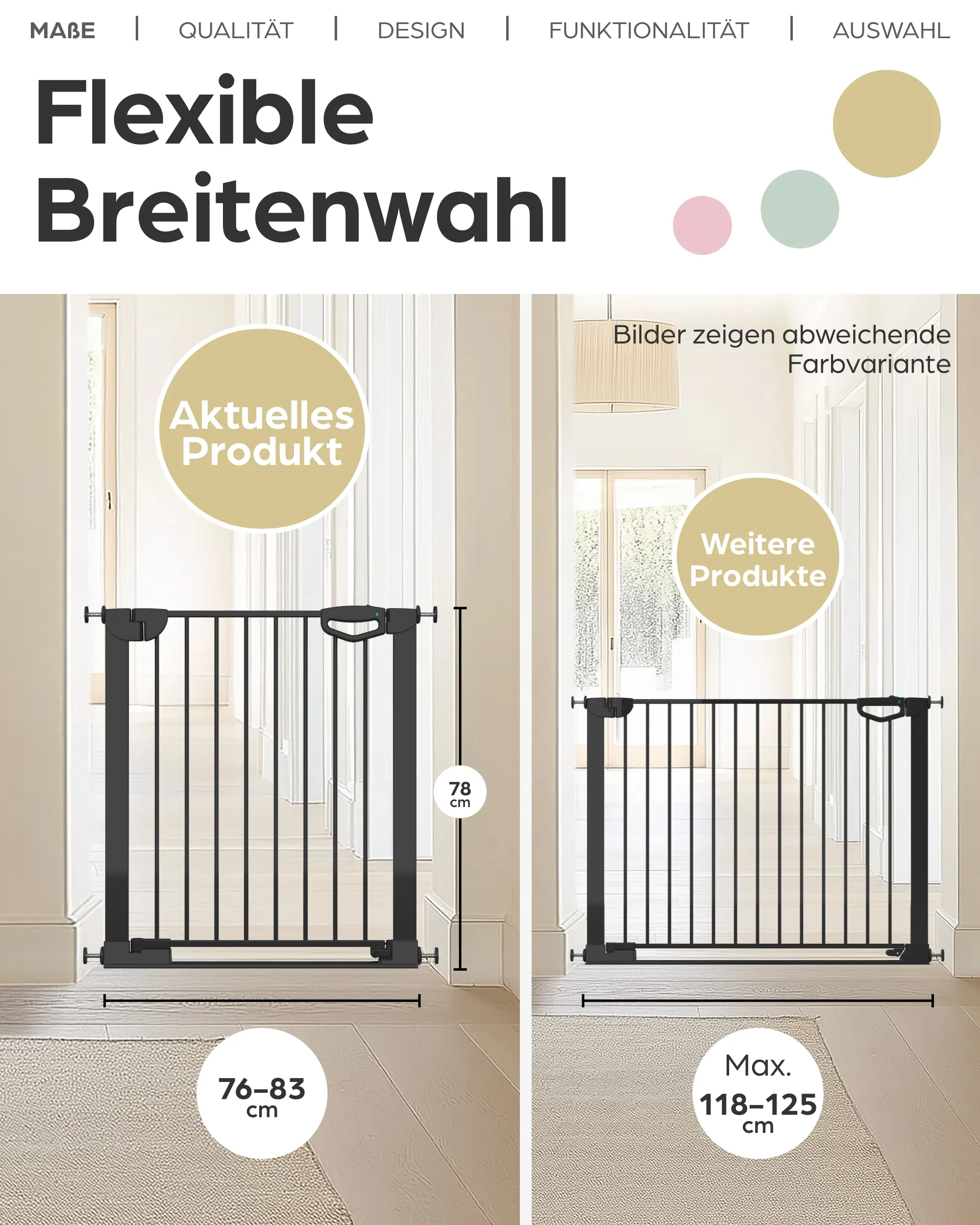 Tür- & Treppenschutzgitter Easylock mit Flatstep 76 cm - 83 cm - Weiß