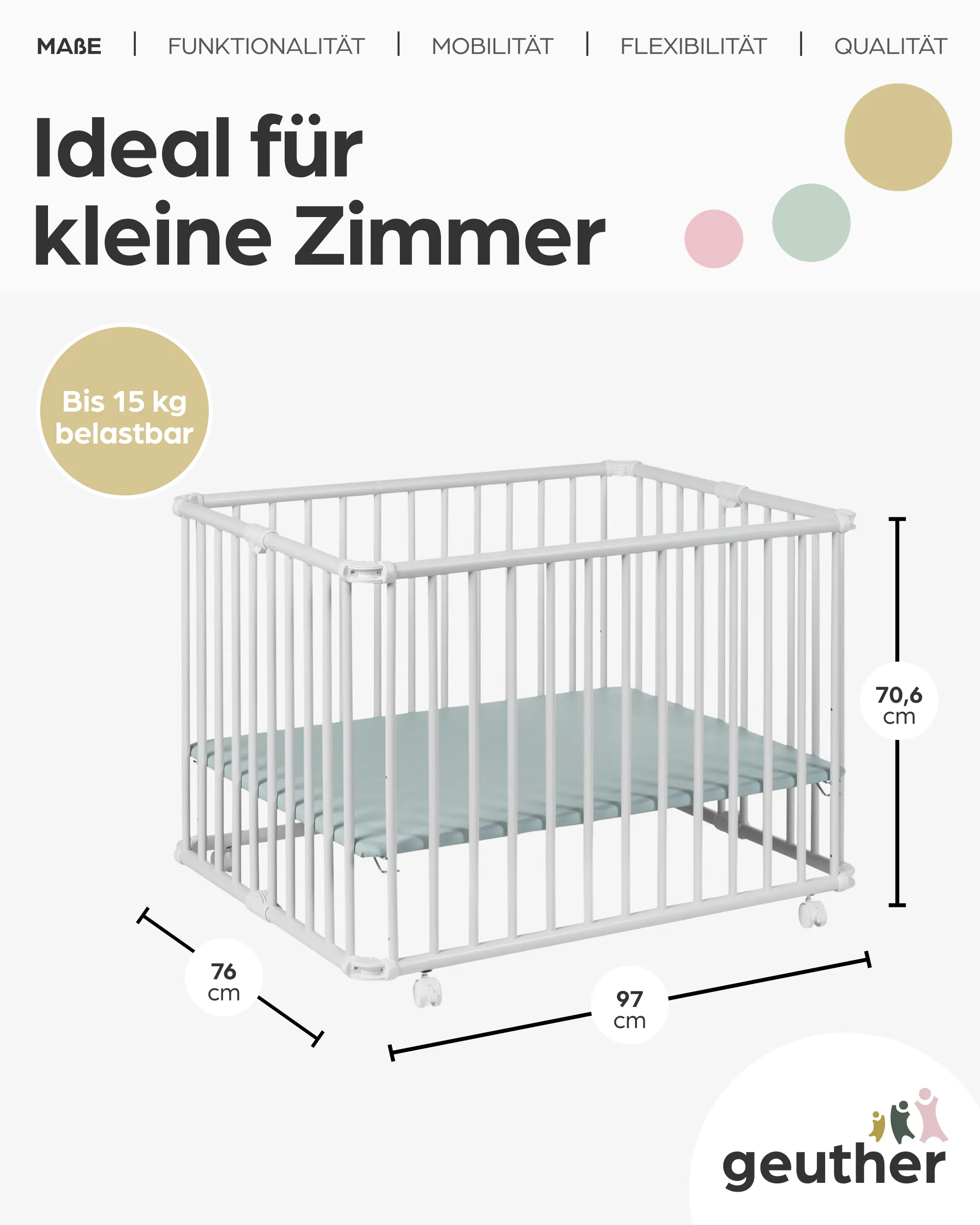 Laufgitter Lucilee. 76x97 und 90x97 cm. mobil auf Rollen