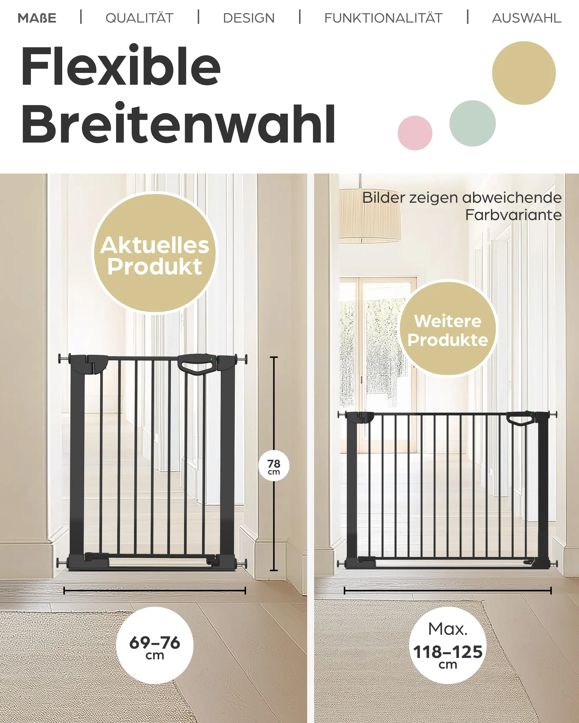 Tür- & Treppenschutzgitter Easylock mit Flatstep 69 cm - 76 cm - Weiß