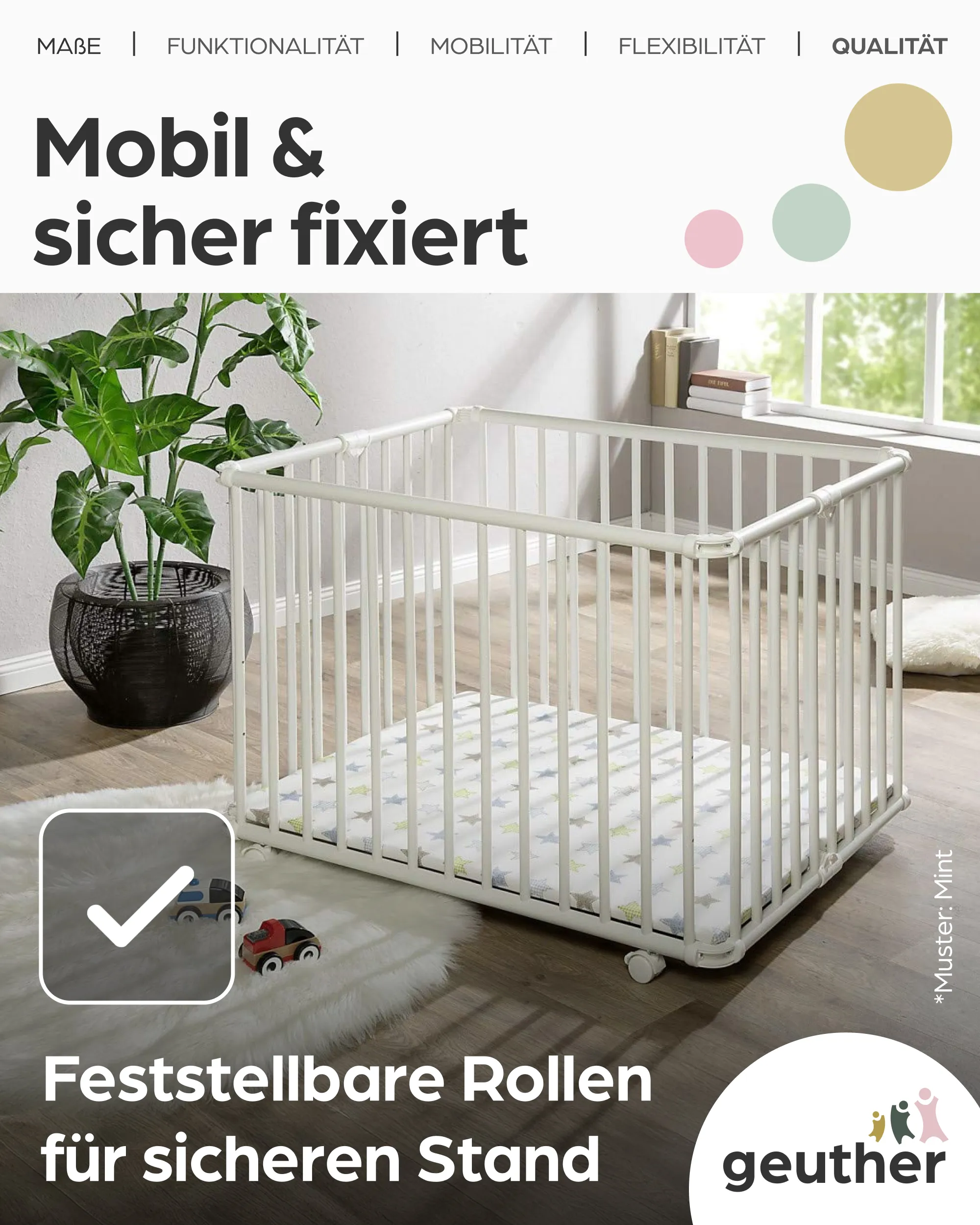 Laufgitter Lucilee. 76x97 und 90x97 cm. mobil auf Rollen