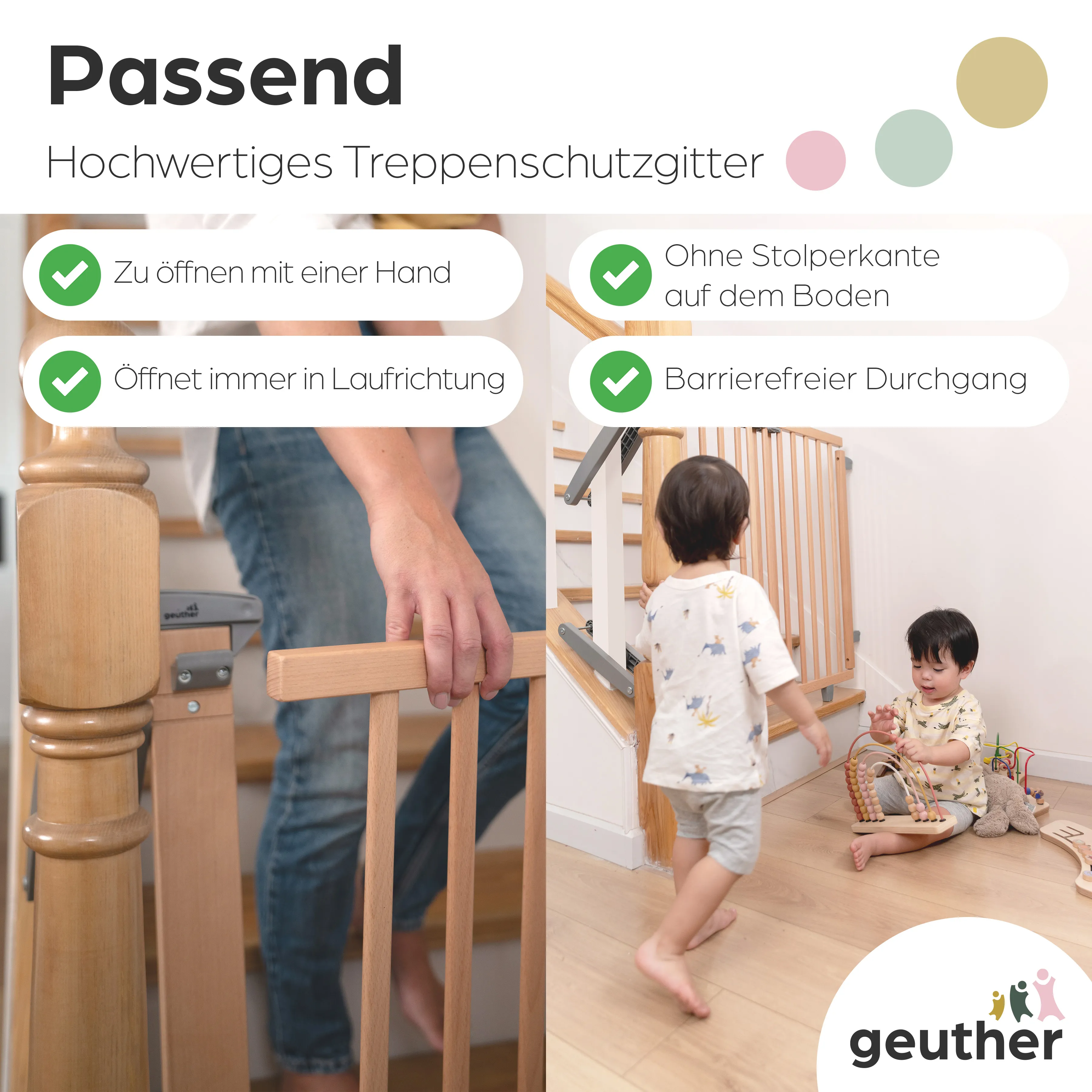 Treppenschutzgitter Oris (2733+) für Öffnungen von 67 cm - 95 cm aus Holz