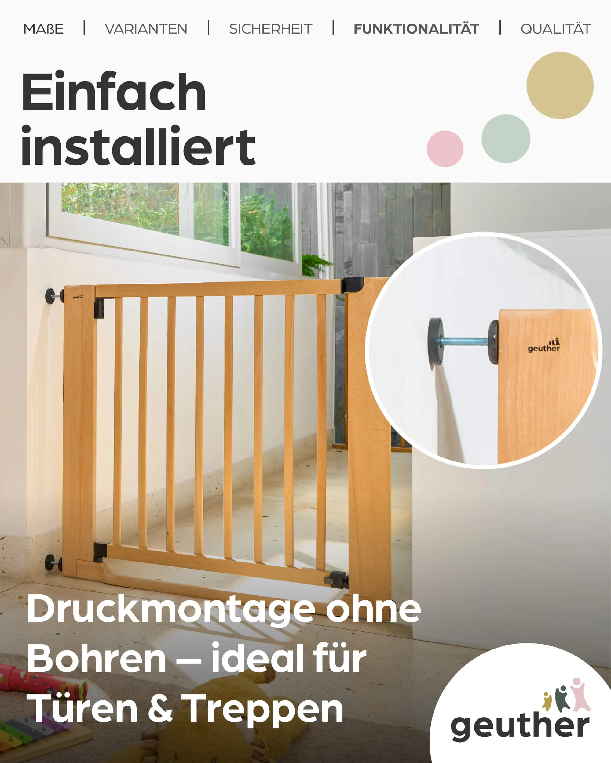 Treppenschutzgitter Easylock mit Flatstep aus Holz - 71 cm - 79 cm