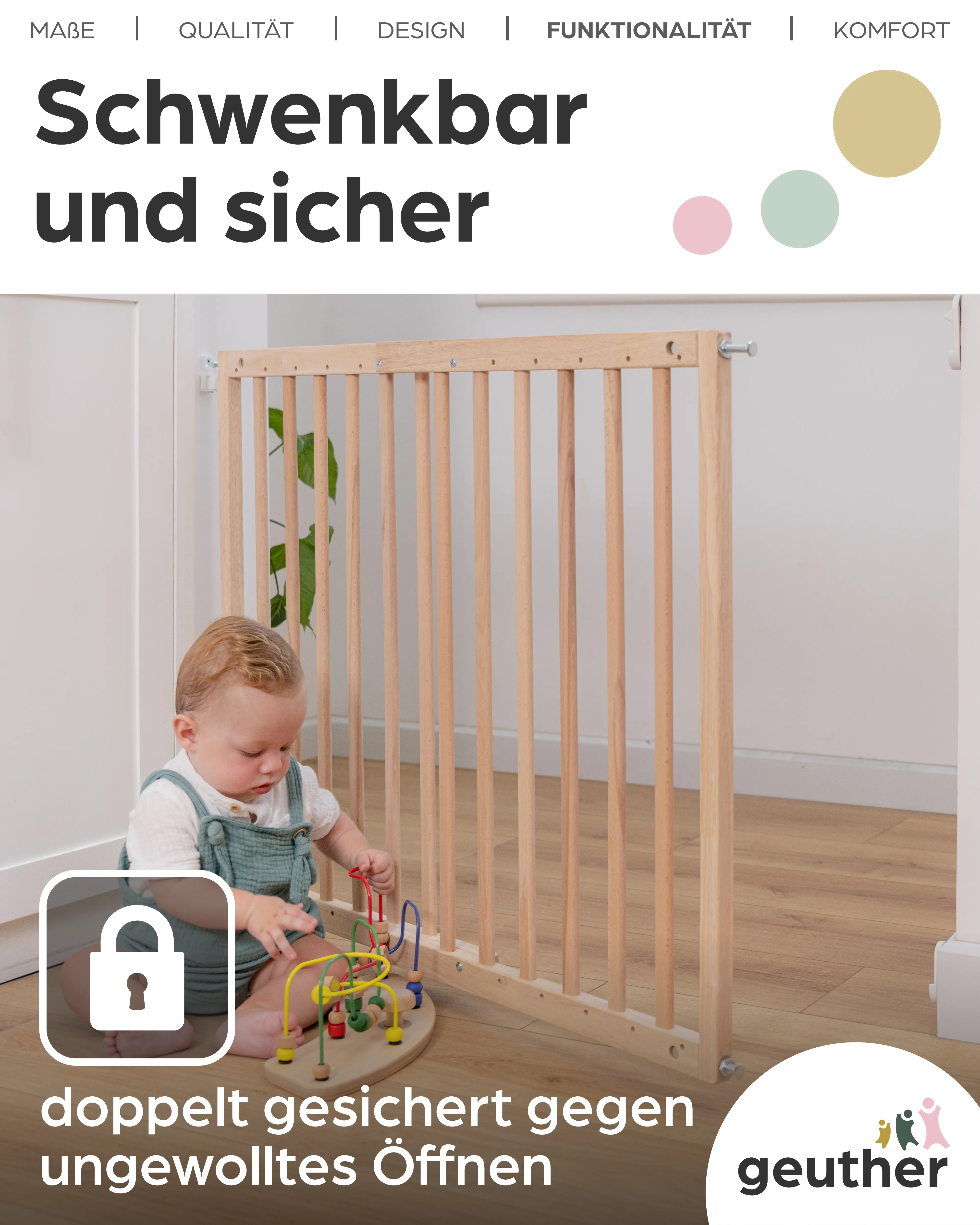 Tür- und Treppenschutzgitter Modilok für Öffnungen 63-103.5 cm aus Holz