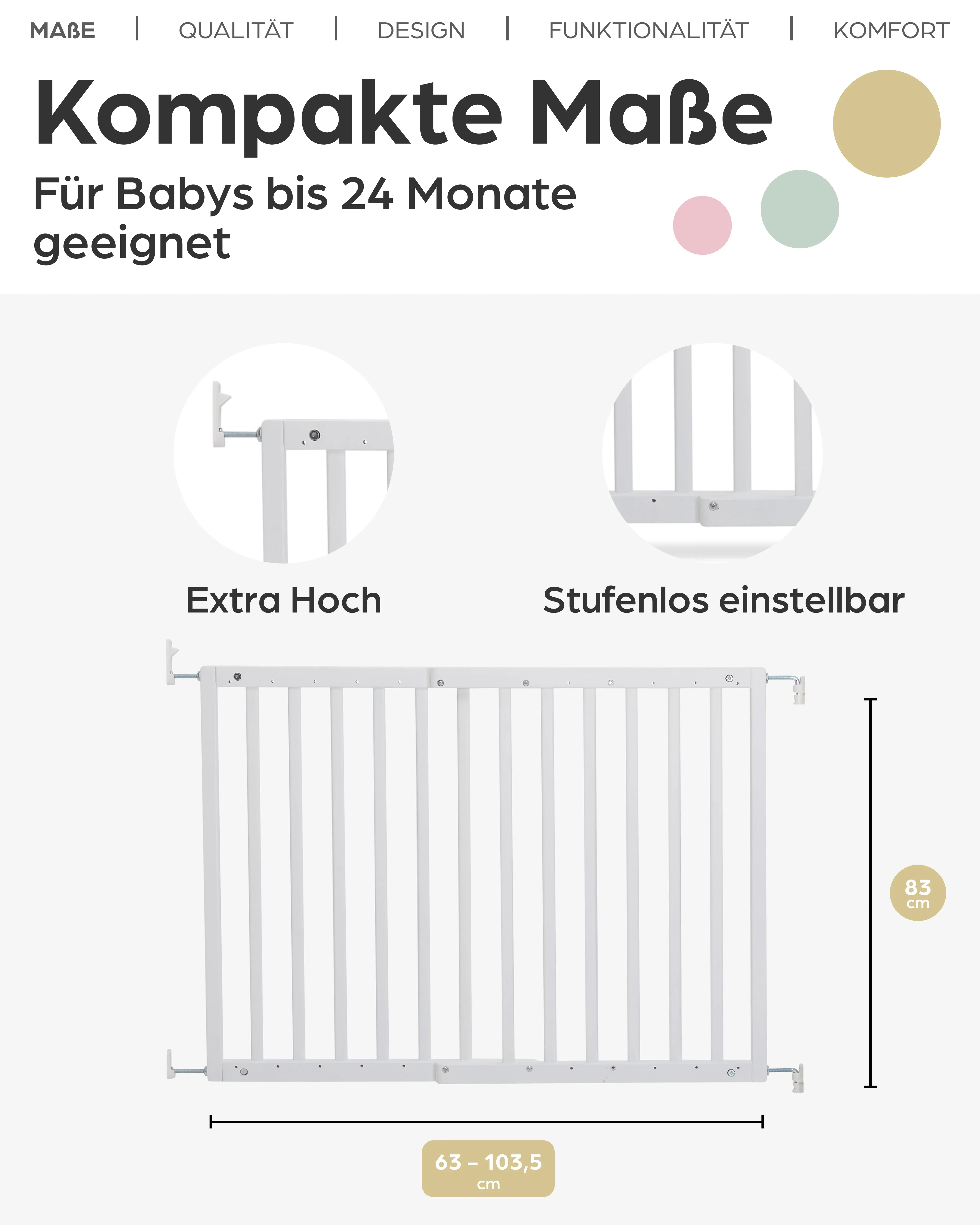 Tür- und Treppenschutzgitter Modilok für Öffnungen 63-103.5 cm aus Holz