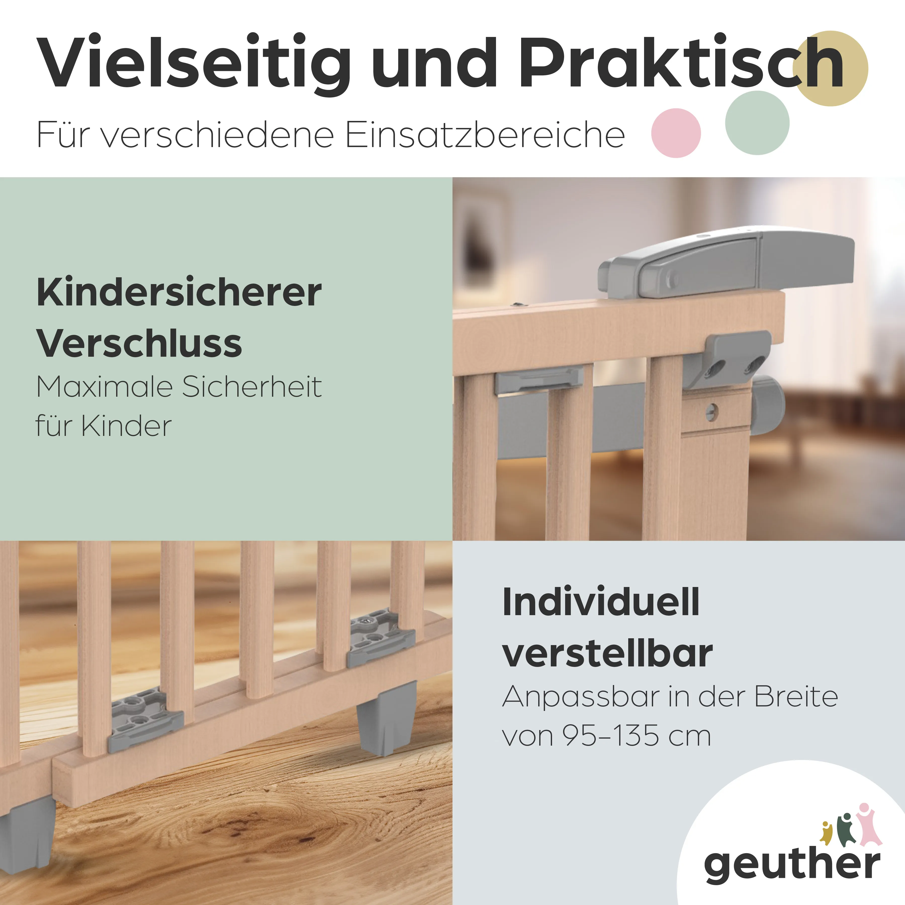 Treppenschutzgitter Oris (2735+) für Öffnungen von 95 cm - 135 cm aus Holz