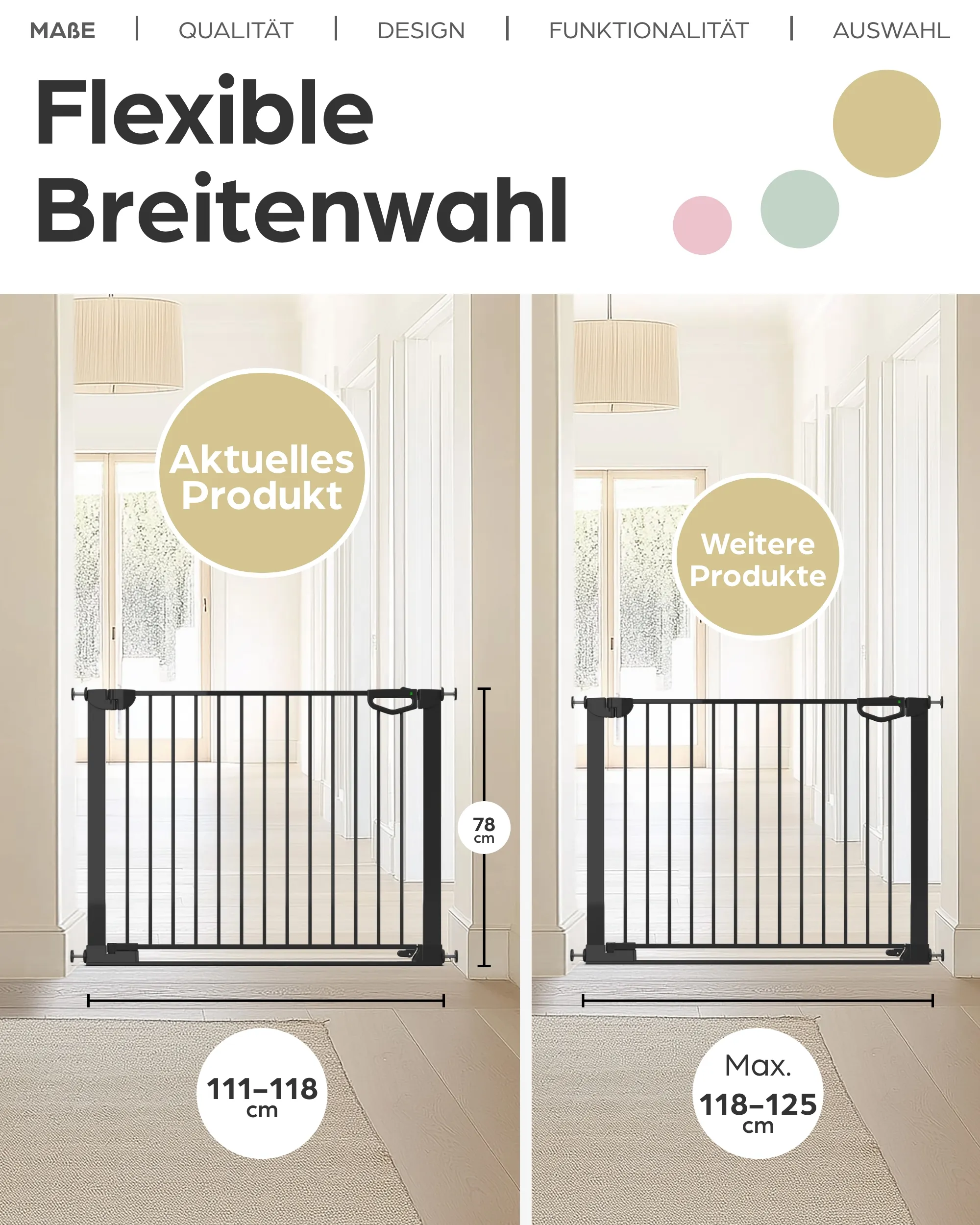 Tür- & Treppenschutzgitter Easylock mit Flatstep 111 cm - 118 cm - Schwarz