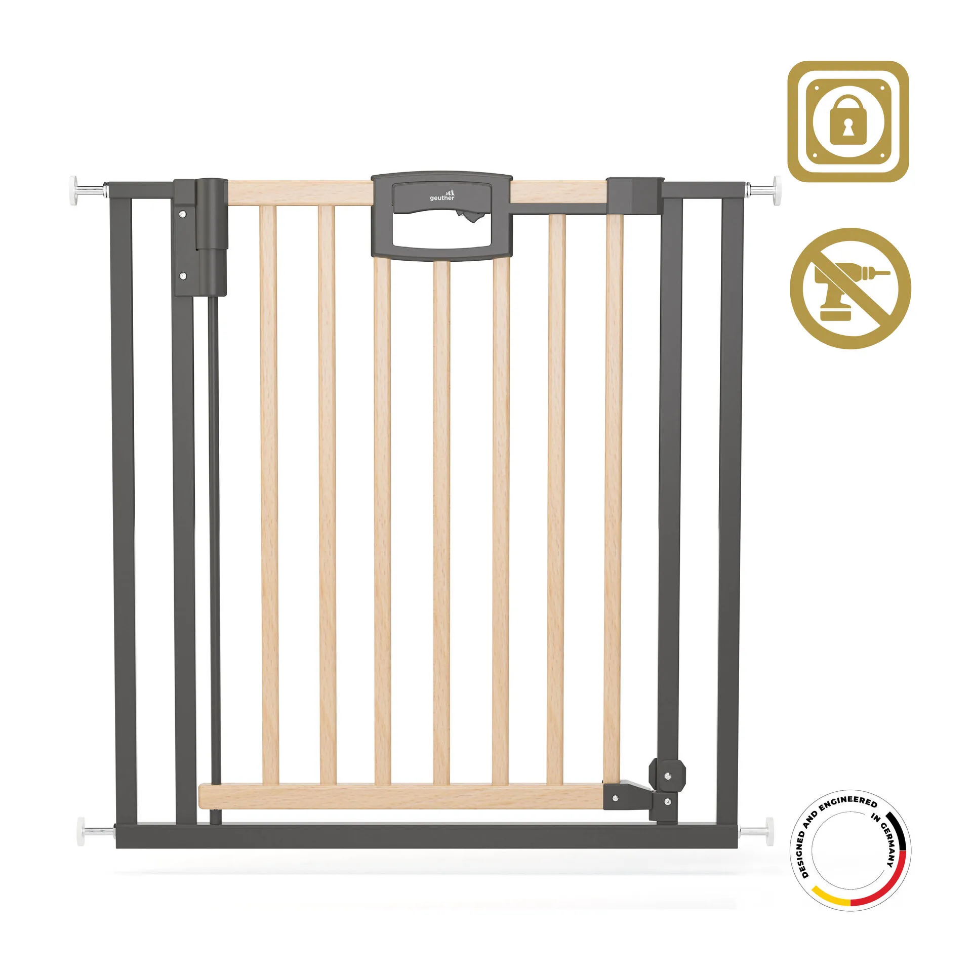 Tür- und Treppenschutzgitter Easylock Wood Plus (Ohne Bohren) (152,5 cm - 160,5 cm)