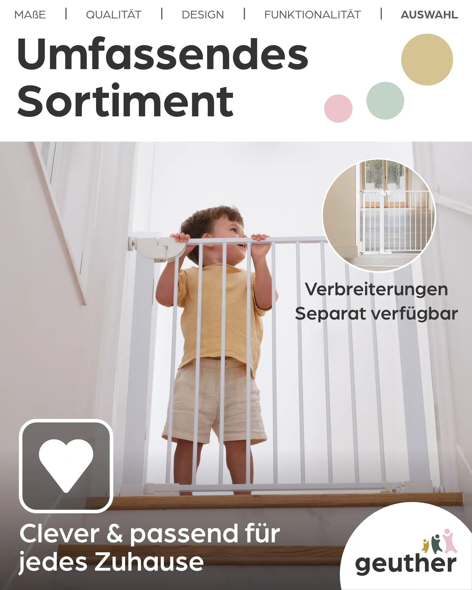 Tür- & Treppenschutzgitter Easylock mit Flatstep 97 cm - 104 cm - Weiß