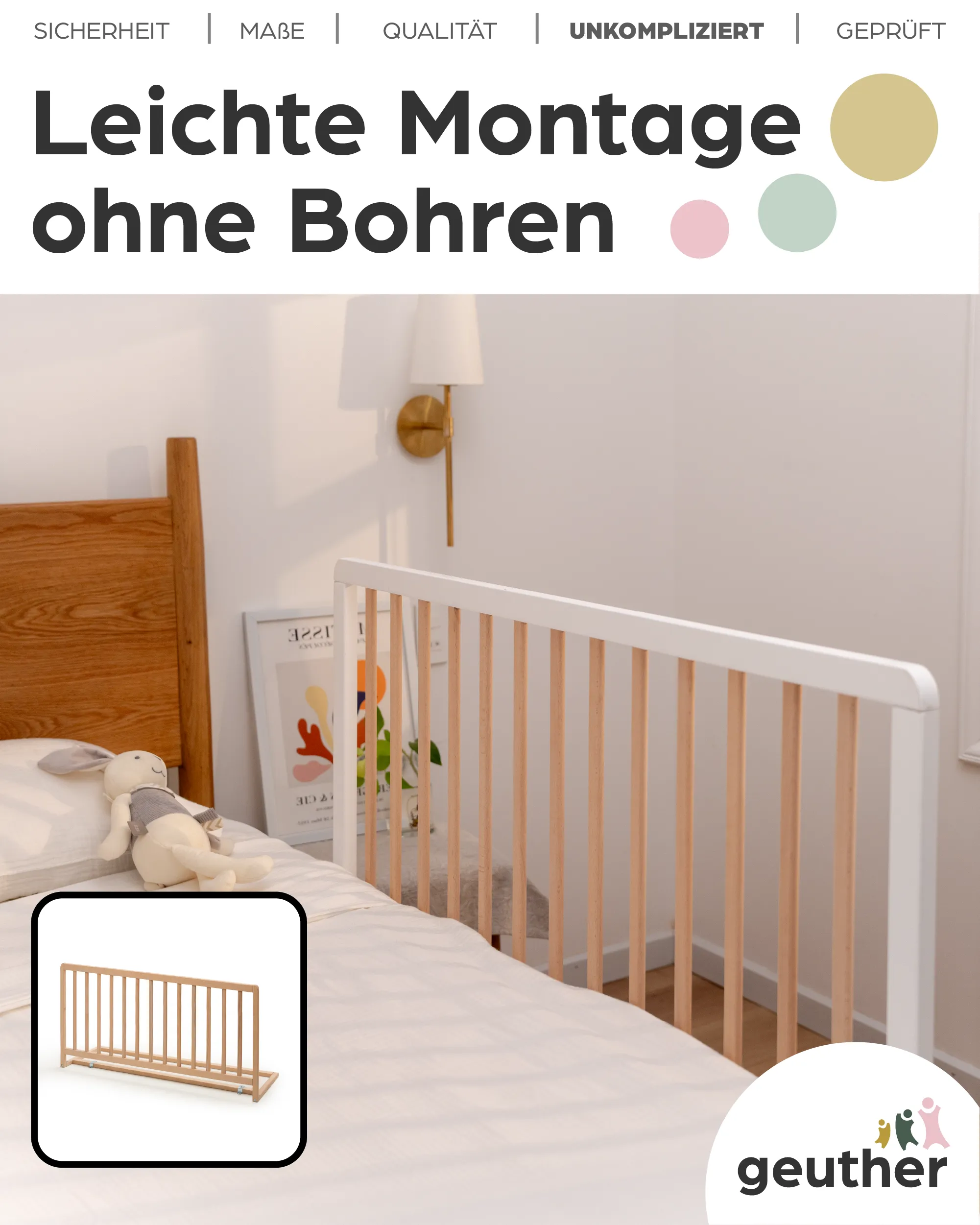 Bettschutzgitter Lissi: 60cm hoch. 110cm lang